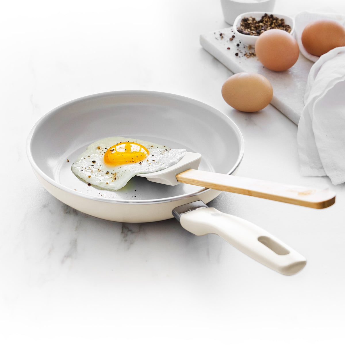 Dover Ceramic Nonstick 8 Frypan with Spatula | Cream White - Image 2