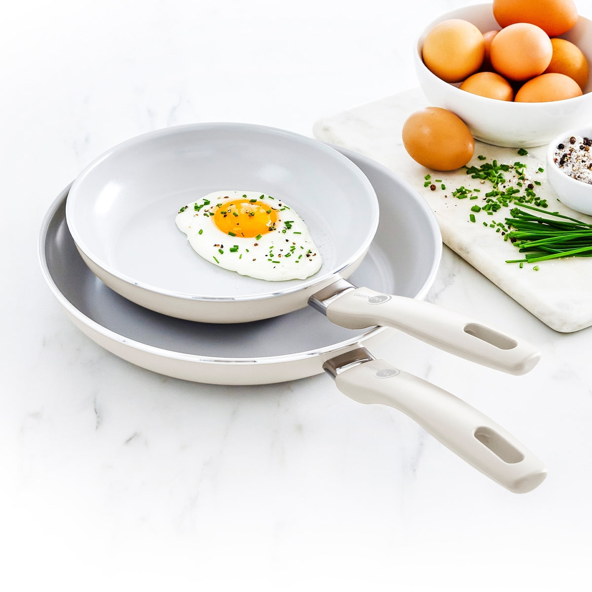 Dover Ceramic Nonstick 8 and 10 Frypan Set | Cream White - Image 4