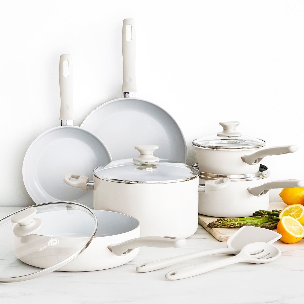 Dover Ceramic Nonstick 12-Piece Cookware Set | Cream White - Image 2