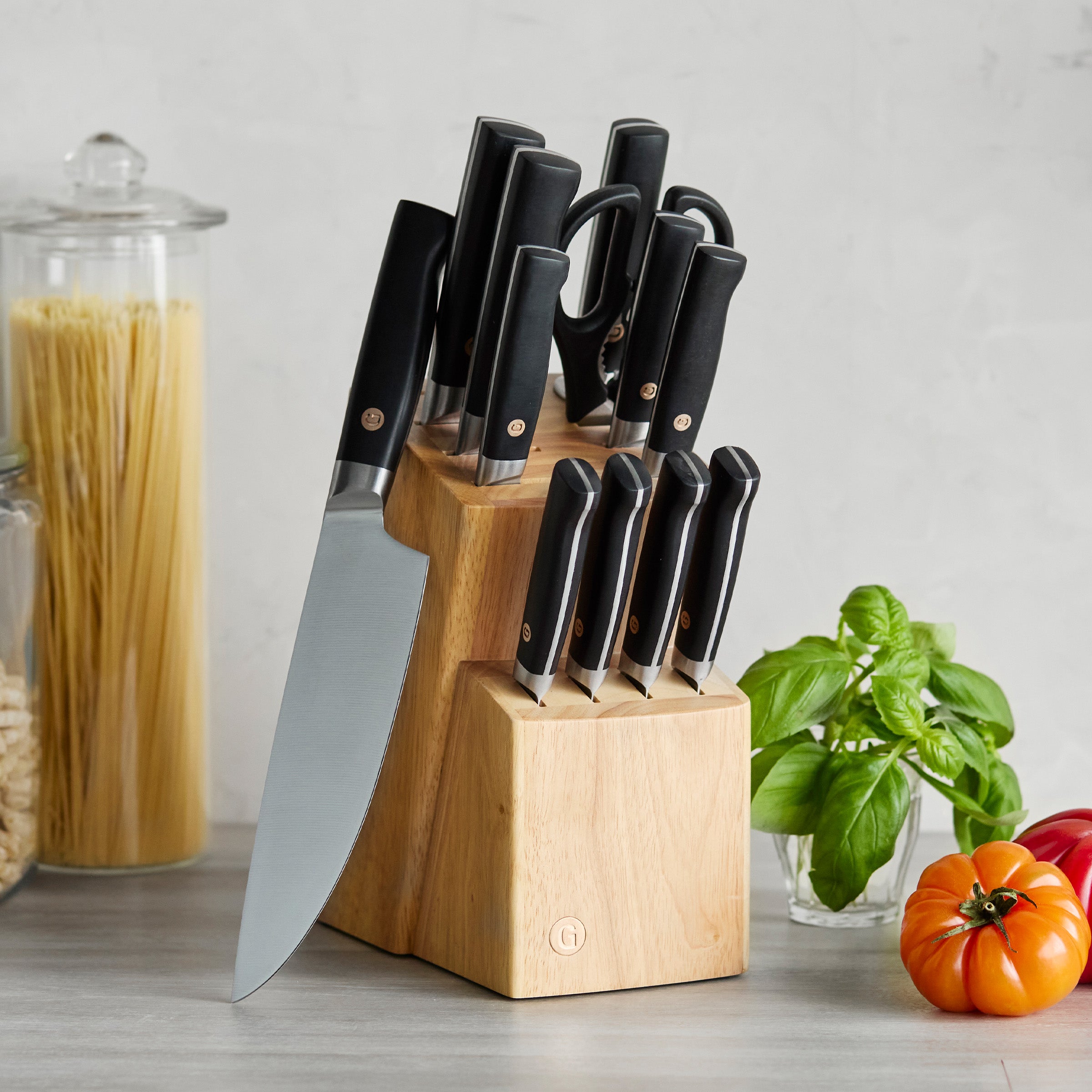 Elite Cutlery 13-Piece Knife Block Set with Black Handles - Image 2
