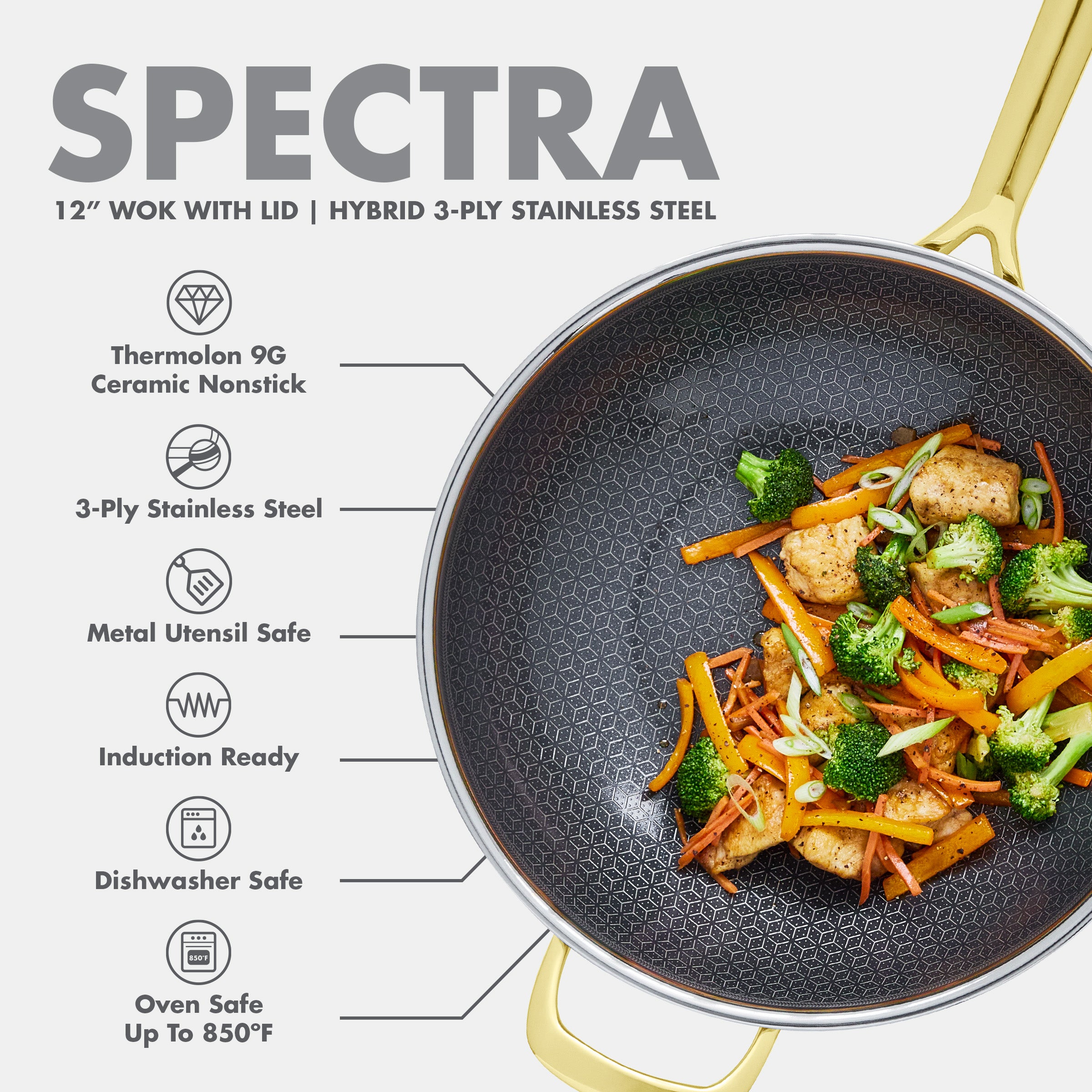 Spectra Gold Thermobond Hybrid Ceramic Nonstick 12 Wok with Lid - Image 13