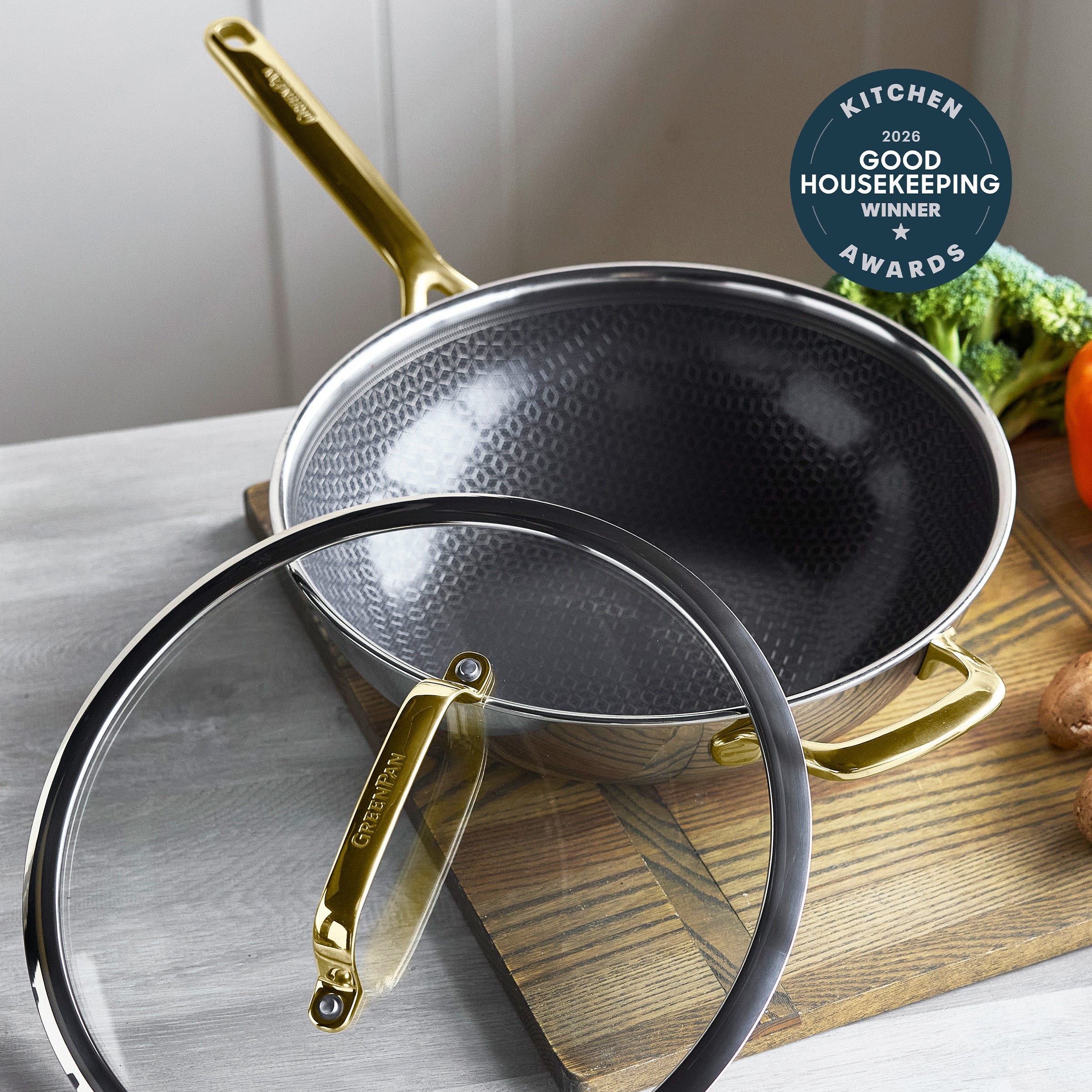 Spectra Gold Thermobond Hybrid Ceramic Nonstick 12 Wok with Lid - Image 2