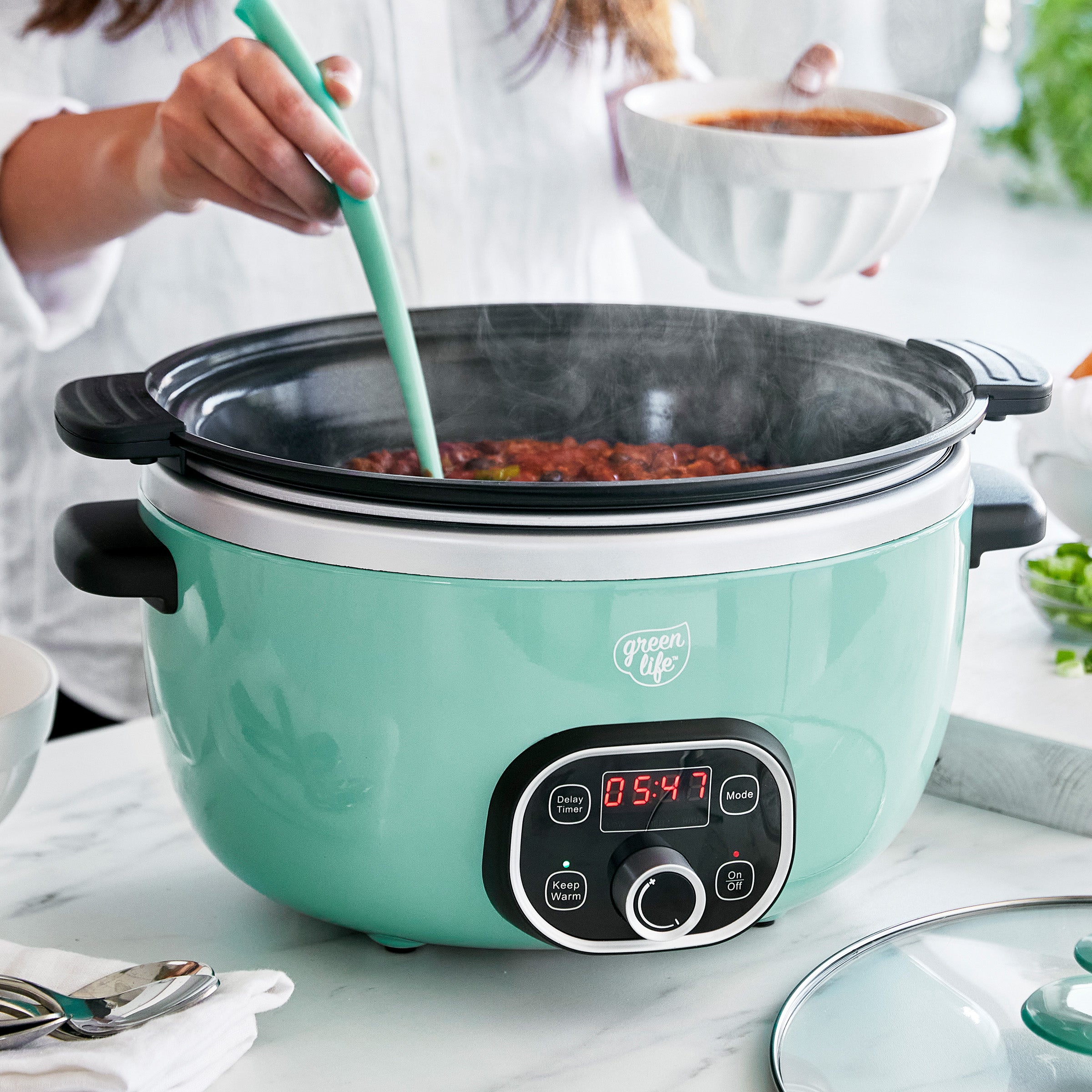 GreenLife Healthy 8-Quart Slow Cooker | Turquoise - Image 3