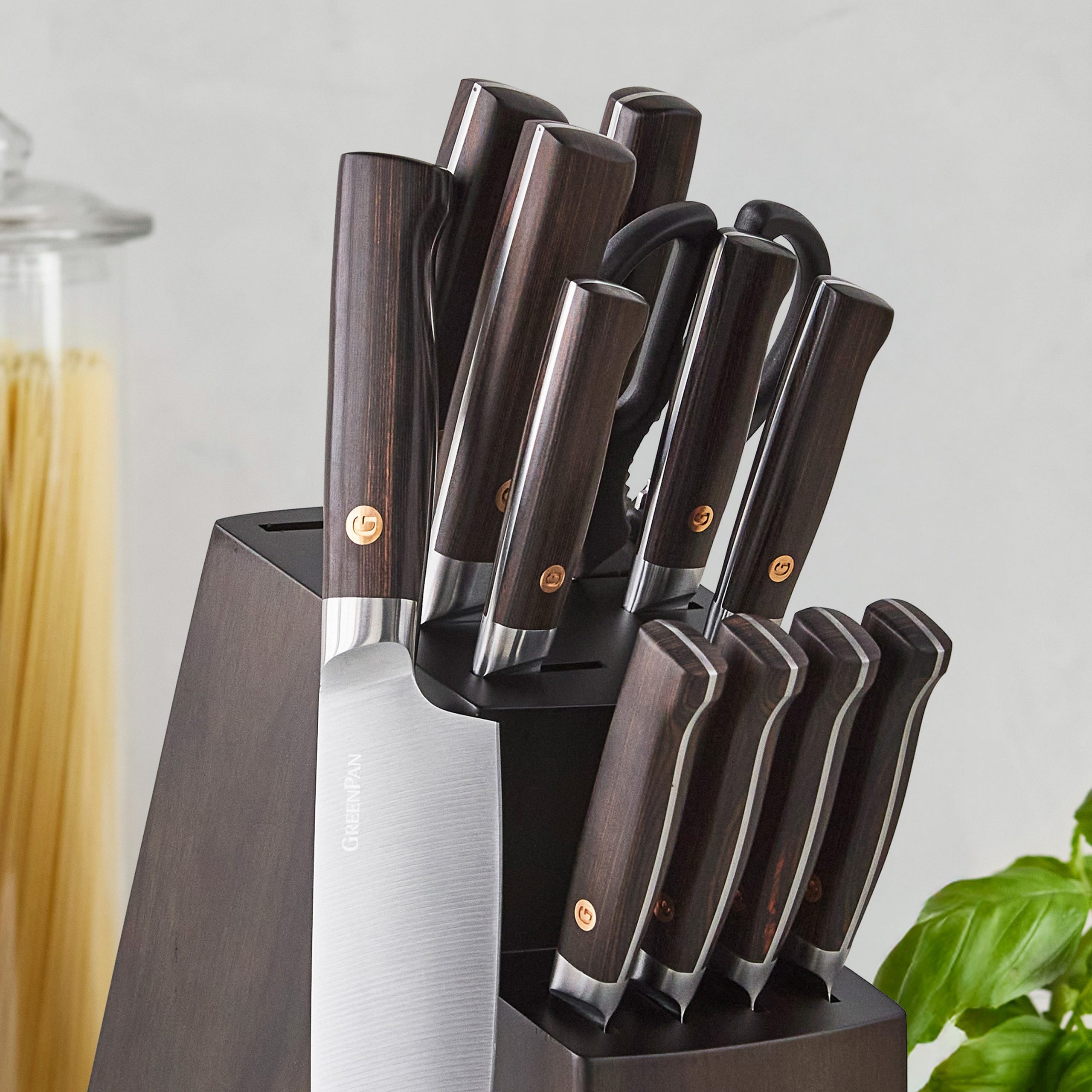 Elite Cutlery 13-Piece Knife Block Set with Dark-Wood Handles - Image 7