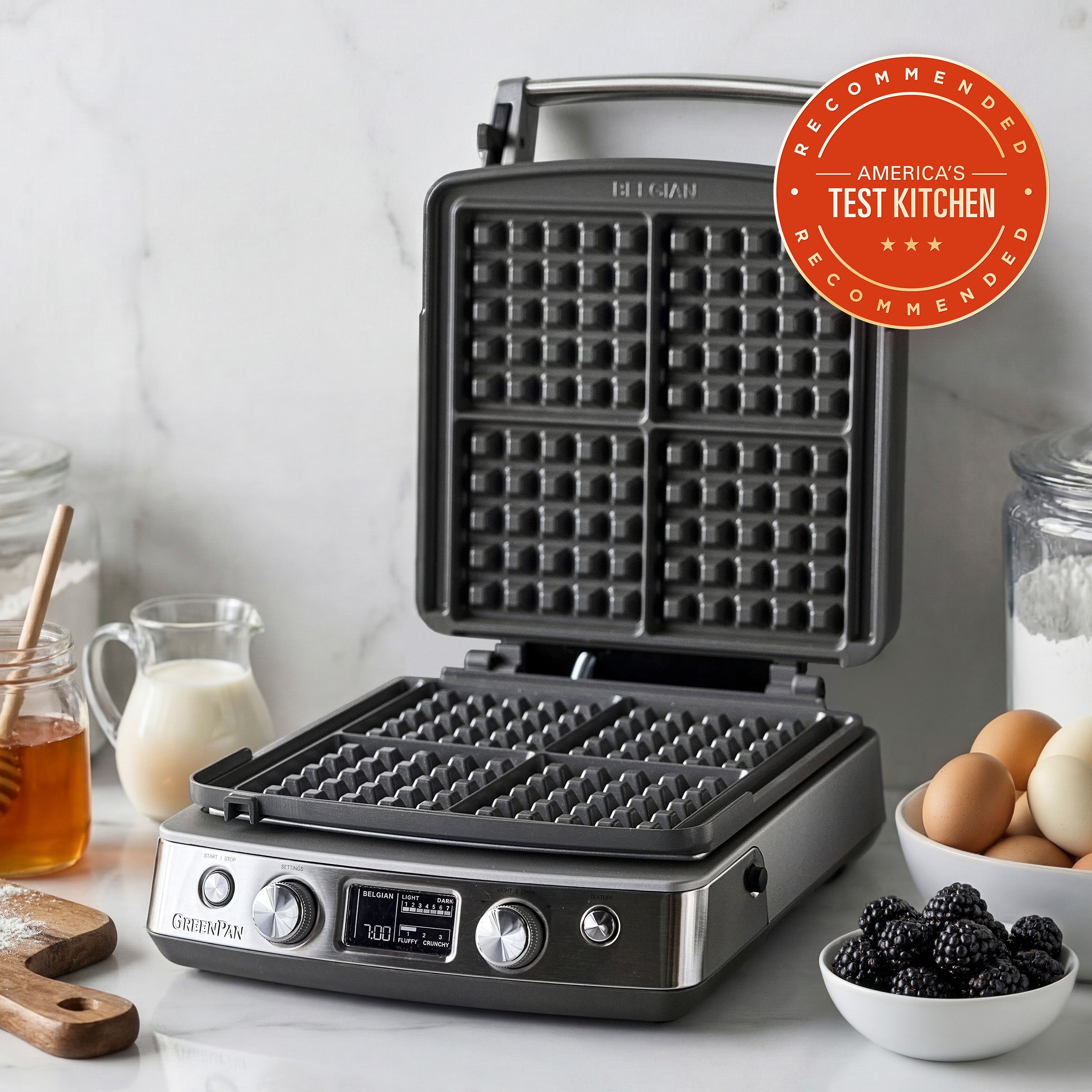 Elite Ceramic Nonstick 4-Square Waffle Maker | Premiere Stainless Steel - Image 2
