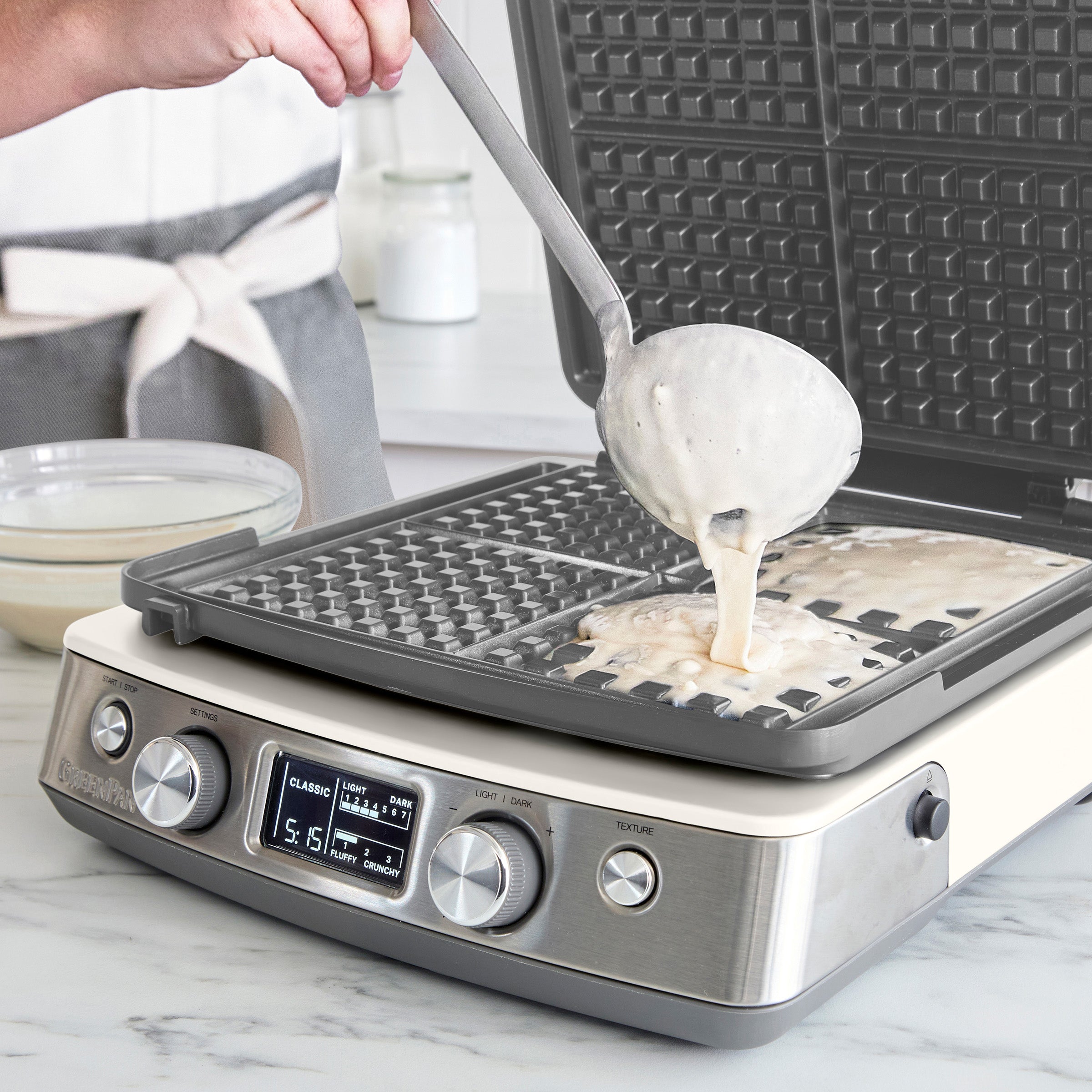 Elite Ceramic Nonstick 4-Square Waffle Maker | Cloud Cream - Image 5