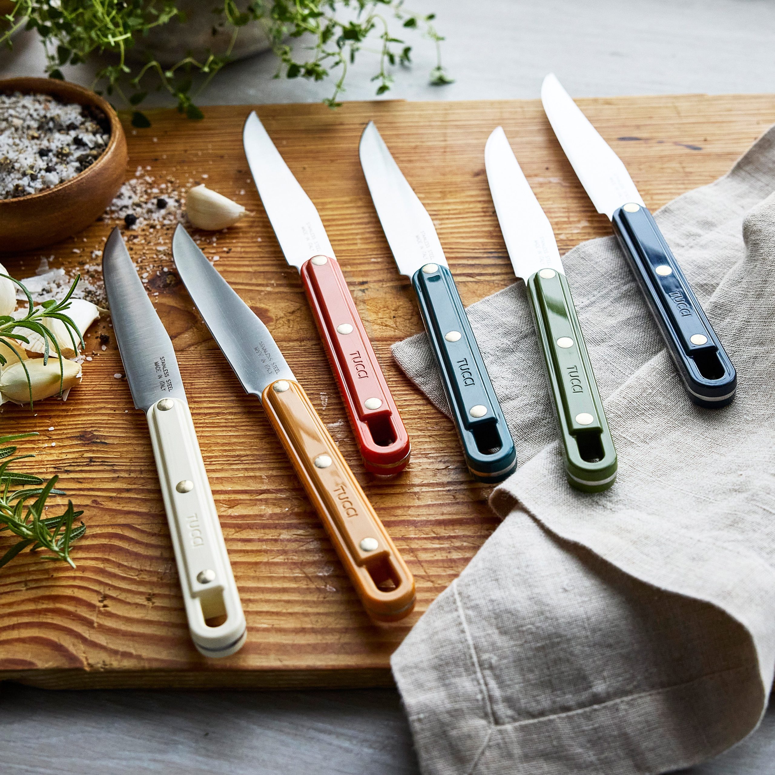 Stanley Tucci™ 6-Piece Steak Knife Set with Wood Tray | Multicolor - Image 9