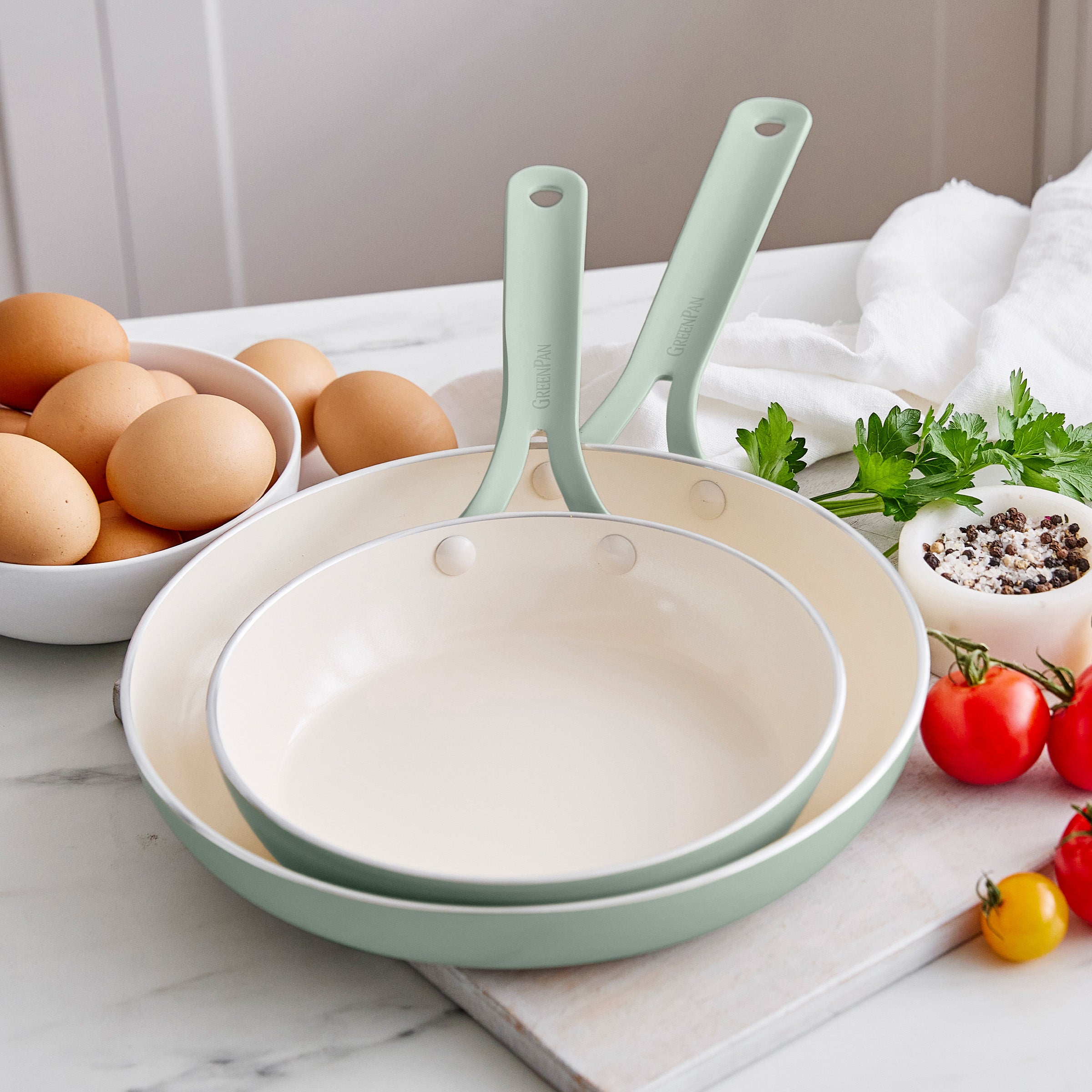 Nova Gallery Ceramic Nonstick 8 and 10 Frypan Set | Pistachio - Image 2