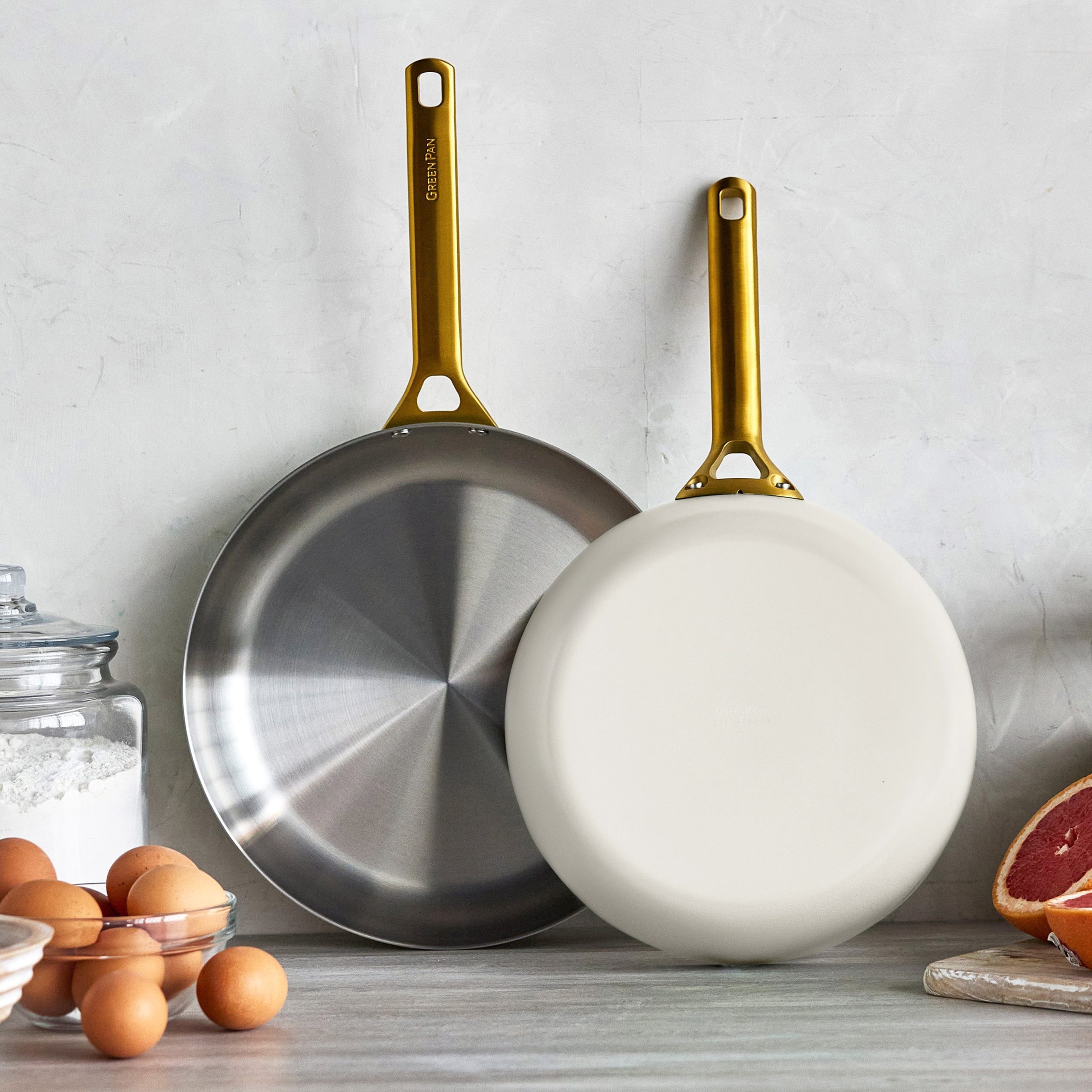 Reserve Pro Uncoated Stainless Steel 10 and 12 Frypan Set | Cream - Image 2