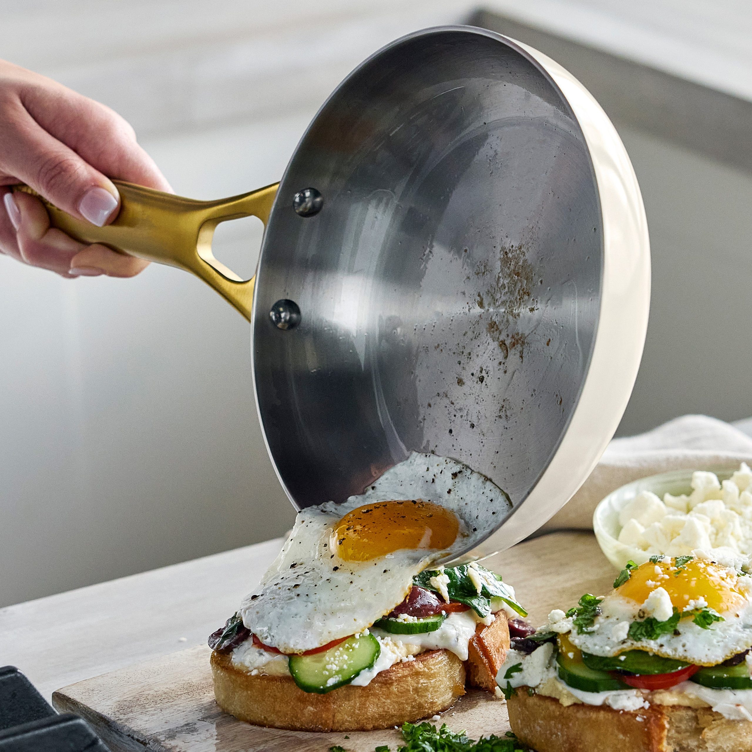 Reserve Pro Uncoated Stainless Steel 10 and 12 Frypan Set | Cream - Image 3