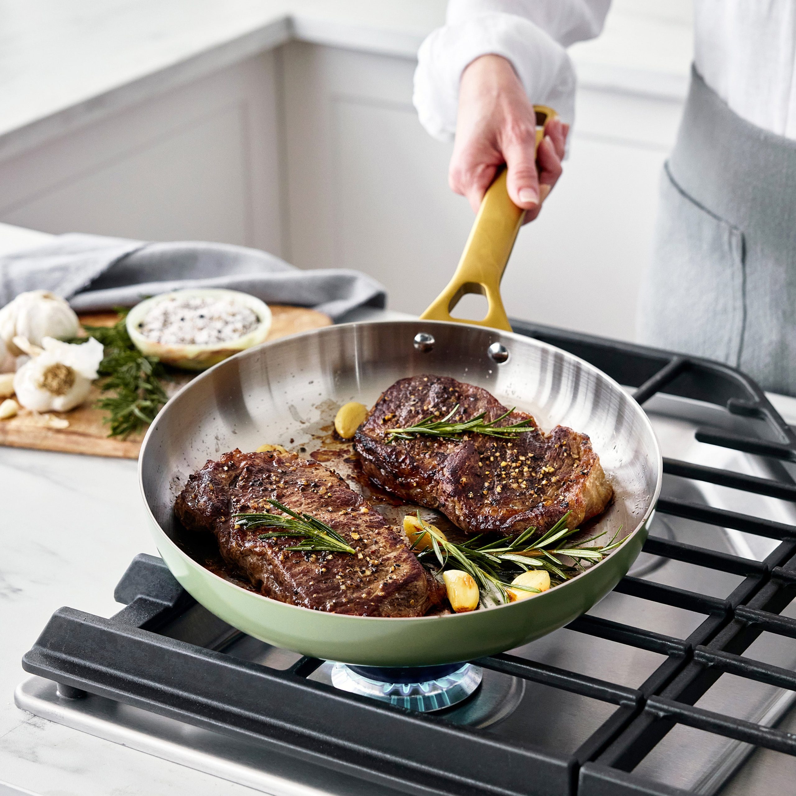 Reserve Pro Uncoated Stainless Steel 10 and 12 Frypan Set | Sage - Image 4