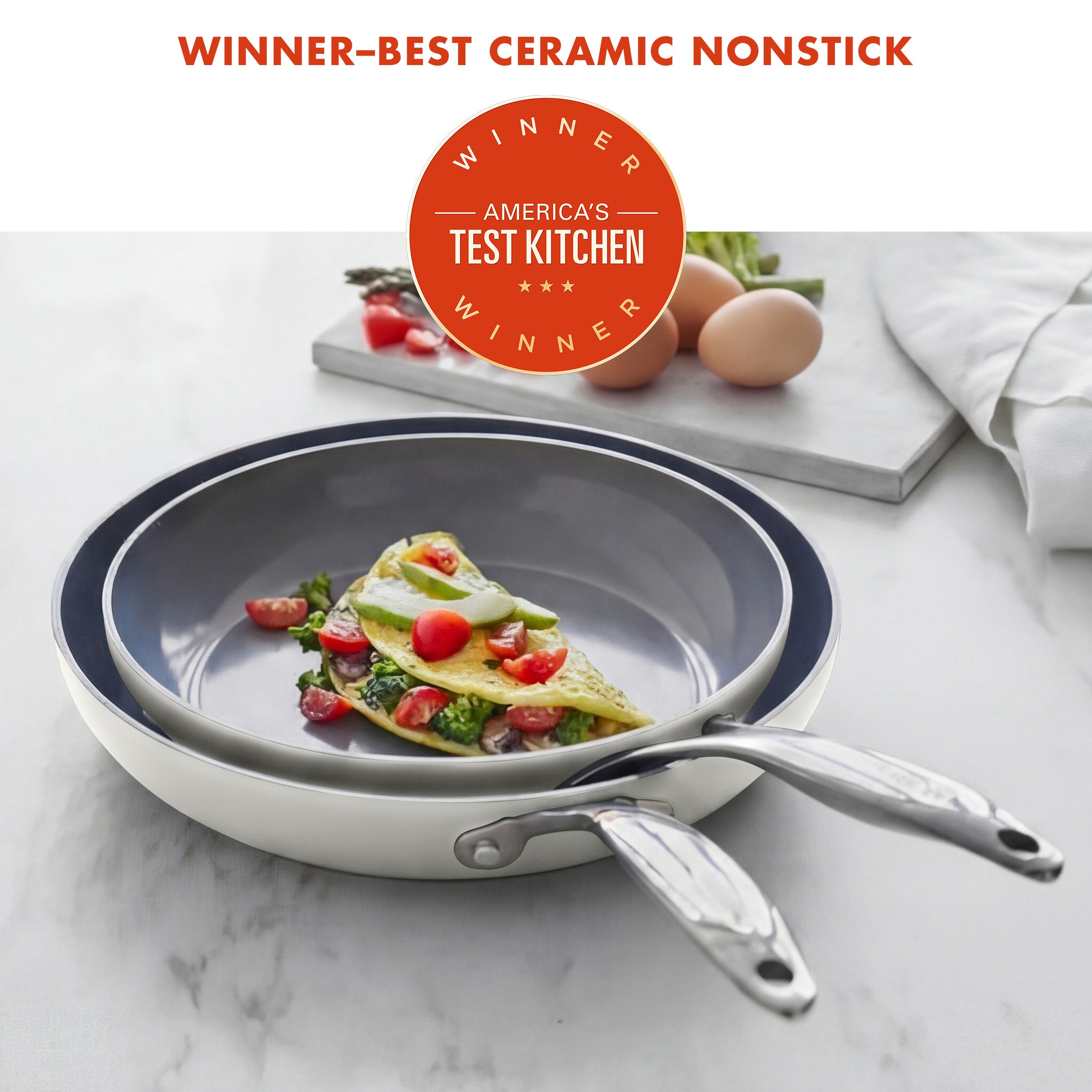 Valencia Pro Ceramic Nonstick 9.5 and 11 Frypan Set | Cream - Image 2