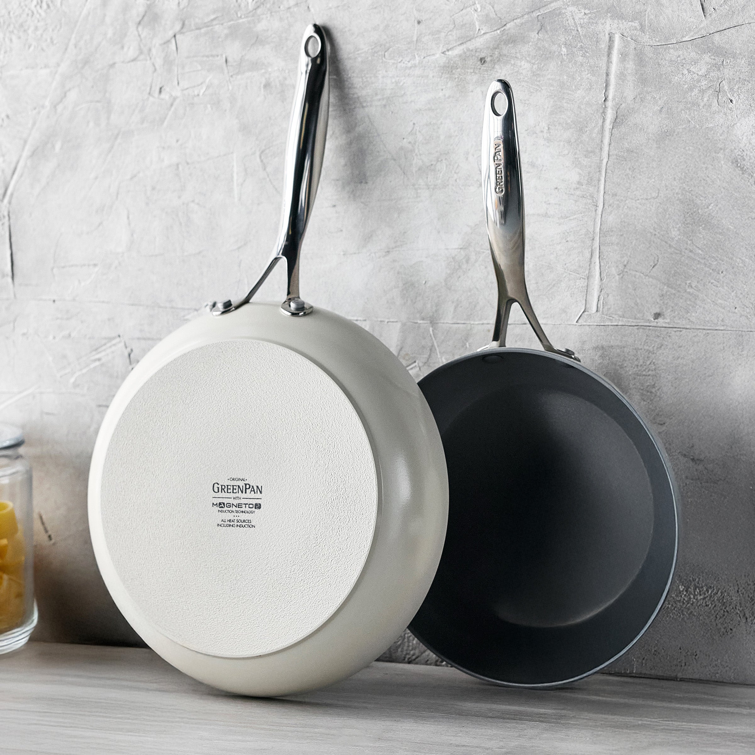 Valencia Pro Ceramic Nonstick 9.5 and 11 Frypan Set | Cream - Image 3