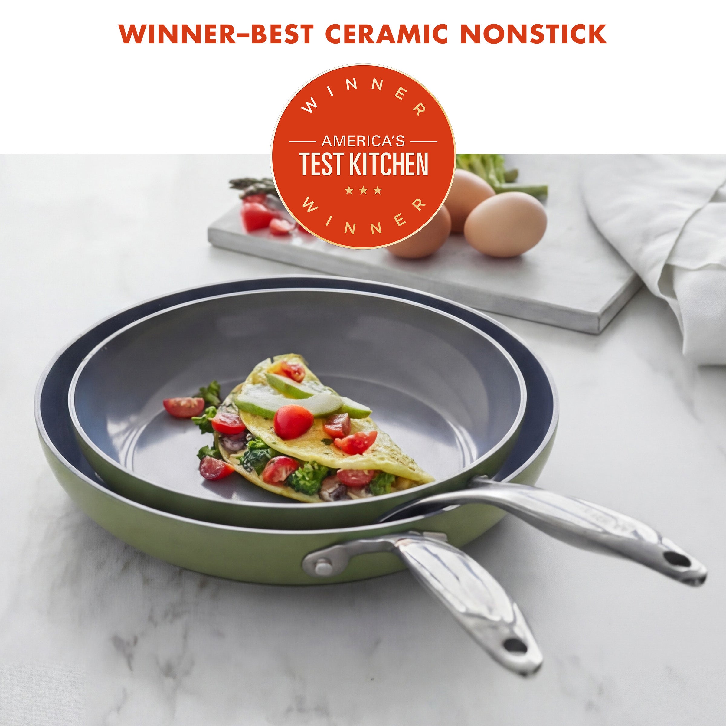 Valencia Pro Ceramic Nonstick 9.5 and 11 Frypan Set | Sage - Image 2