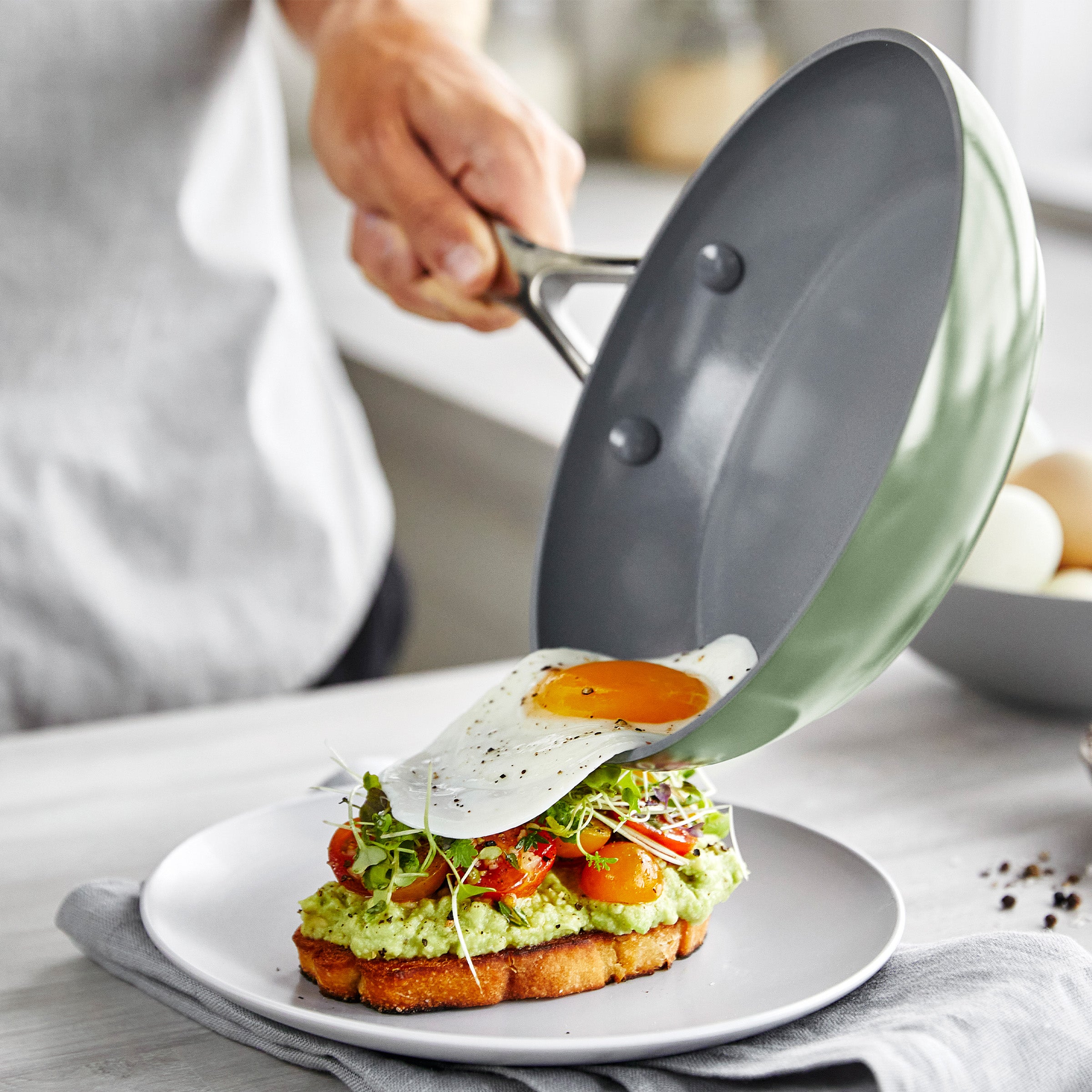 Valencia Pro Ceramic Nonstick 9.5 and 11 Frypan Set | Sage - Image 4