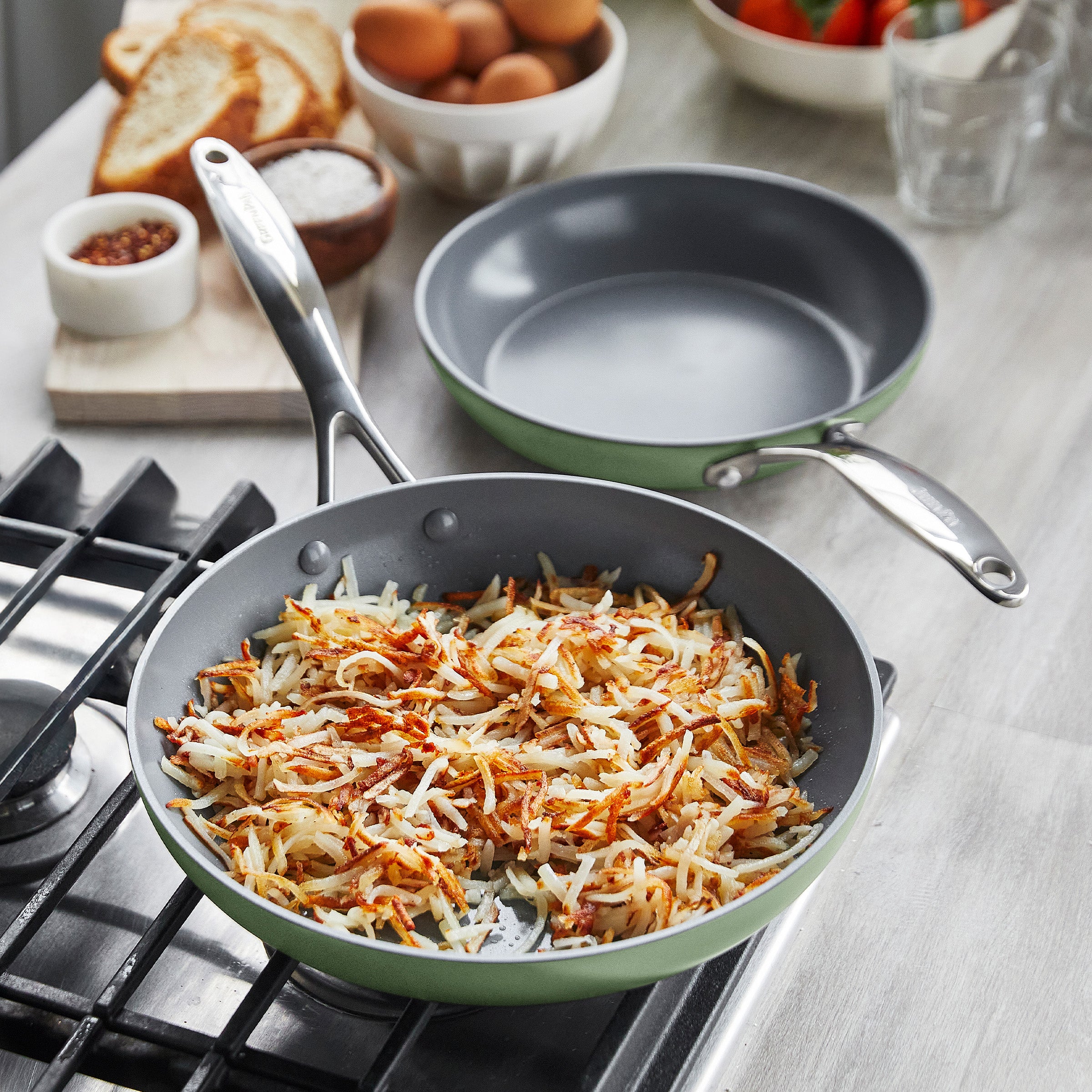 Valencia Pro Ceramic Nonstick 9.5 and 11 Frypan Set | Sage - Image 5