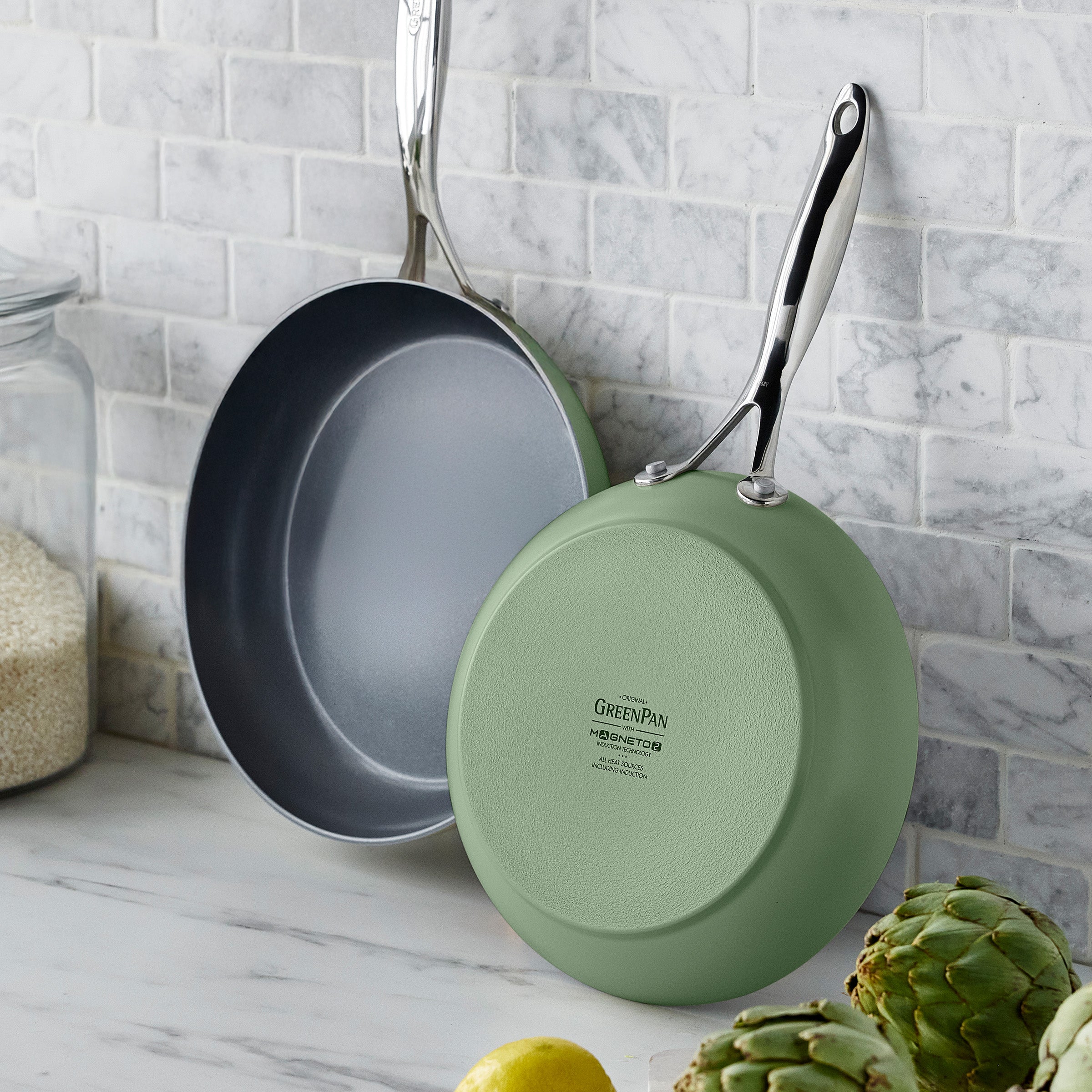 Valencia Pro Ceramic Nonstick 9.5 and 11 Frypan Set | Sage - Image 3