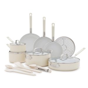 Bobby Flay by GreenPan Professional Ceramic Nonstick 16-Piece Cookware Set | Cream