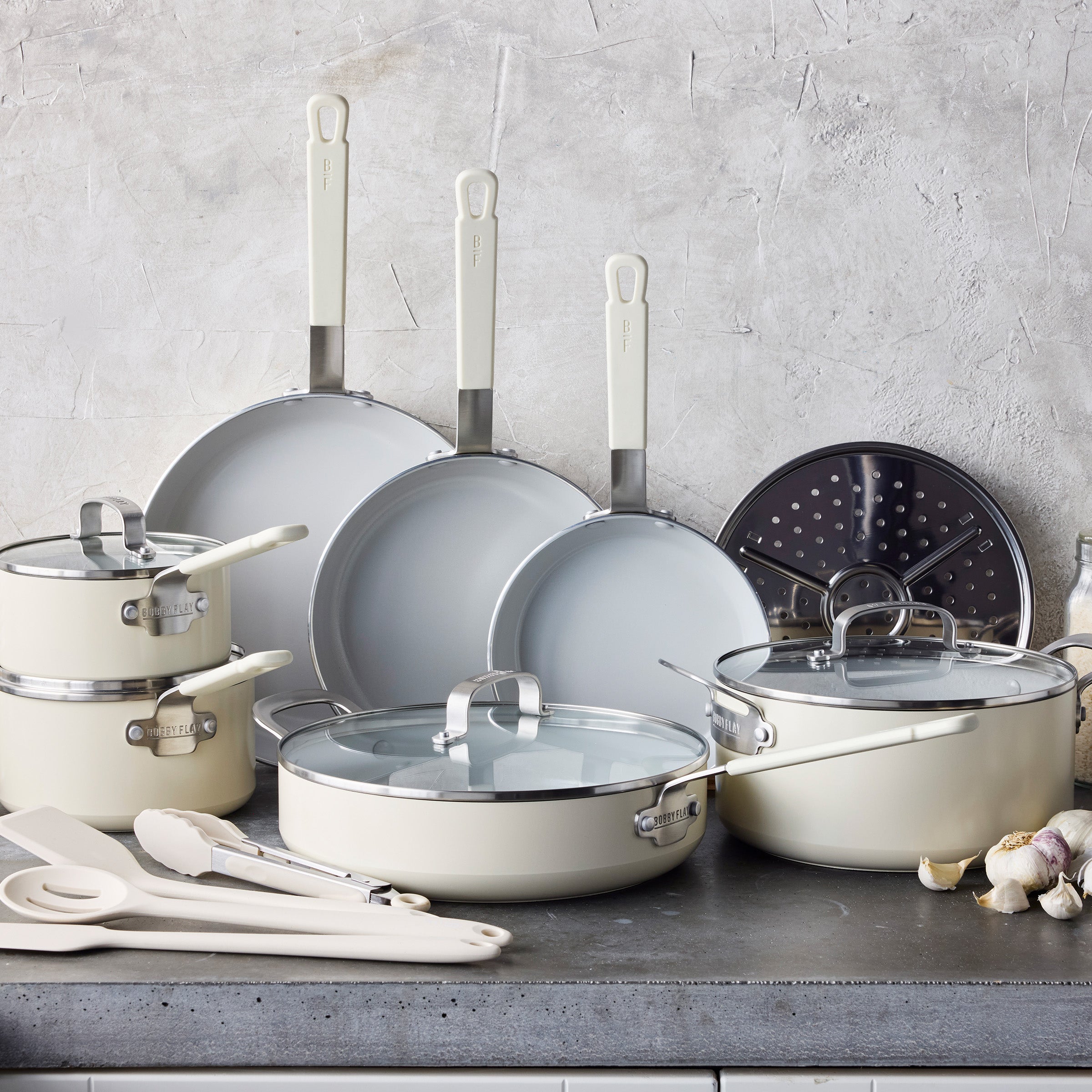 Bobby Flay by GreenPan Professional Ceramic Nonstick 16-Piece Cookware Set | Cream - Image 3