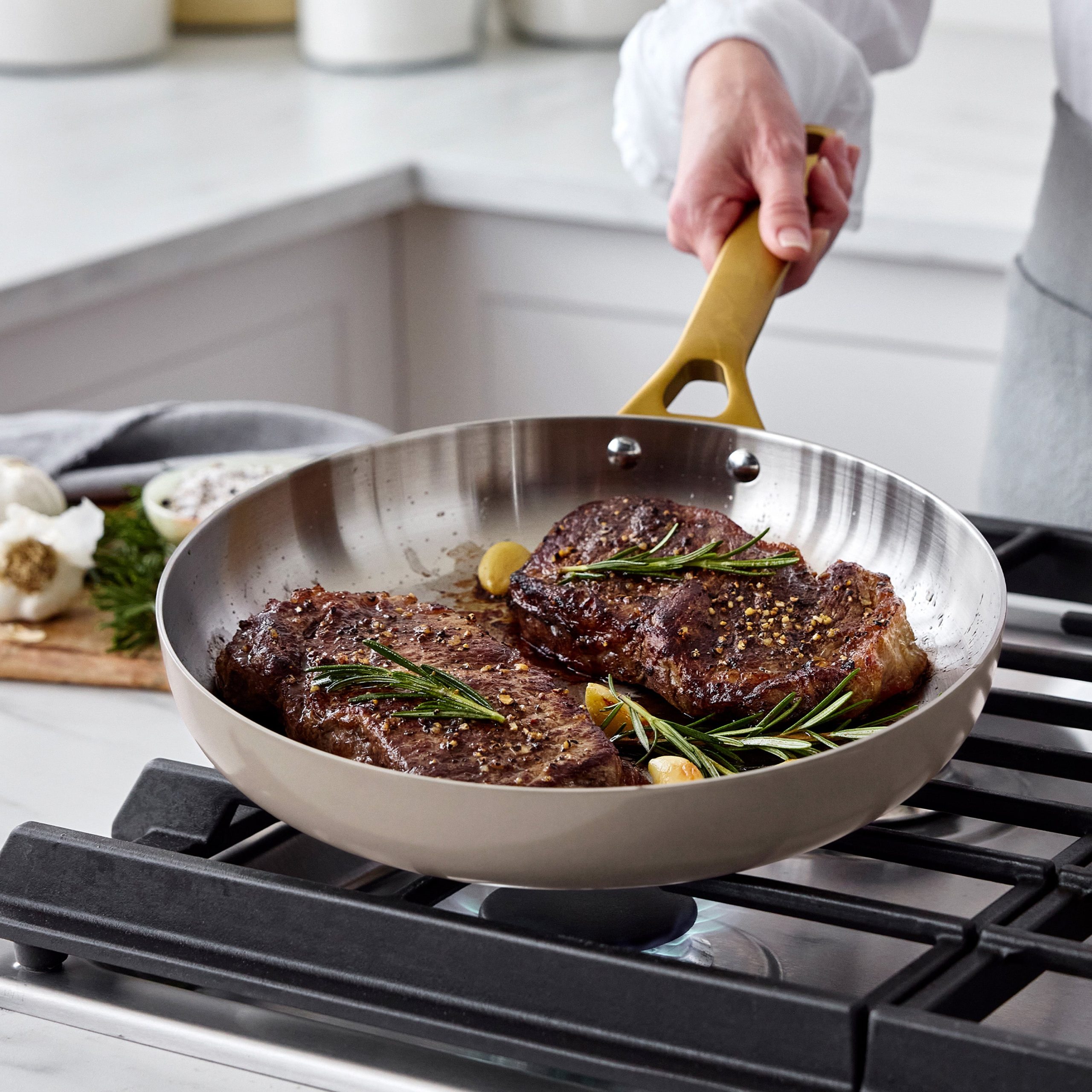 Reserve Pro Uncoated Stainless Steel 10 and 12 Frypan Set | Macadamia - Image 4