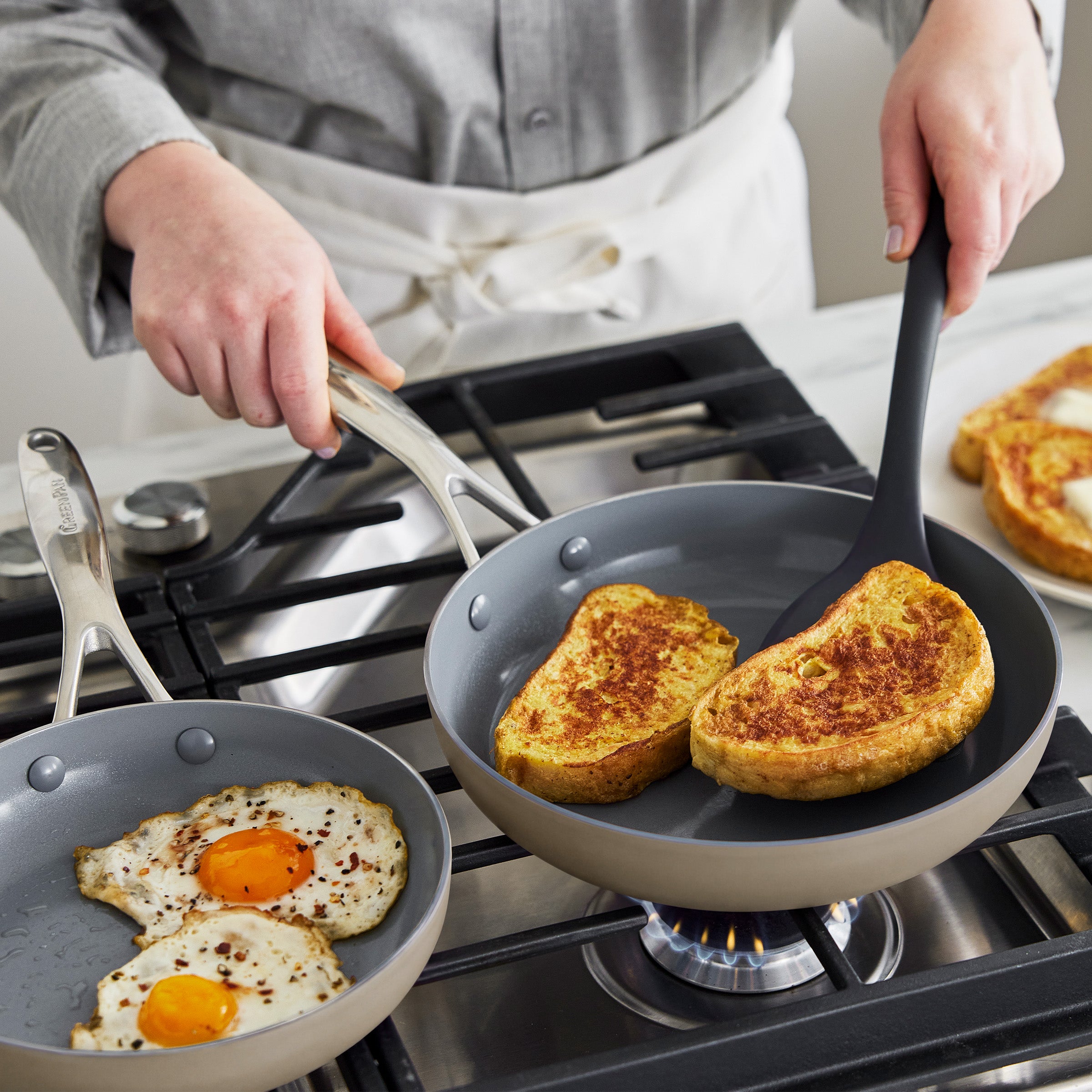Valencia Pro Ceramic Nonstick 9.5 and 11 Frypan Set | Taupe - Image 4