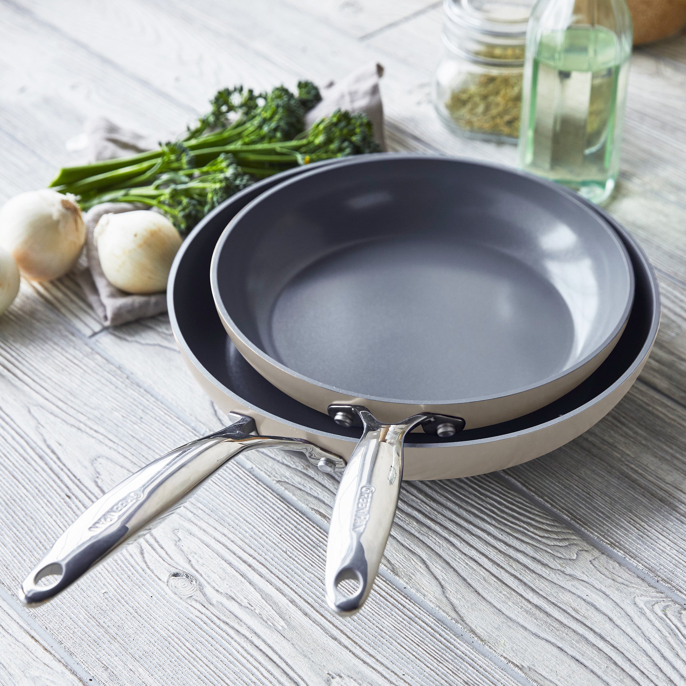Valencia Pro Ceramic Nonstick 9.5 and 11 Frypan Set | Taupe - Image 6