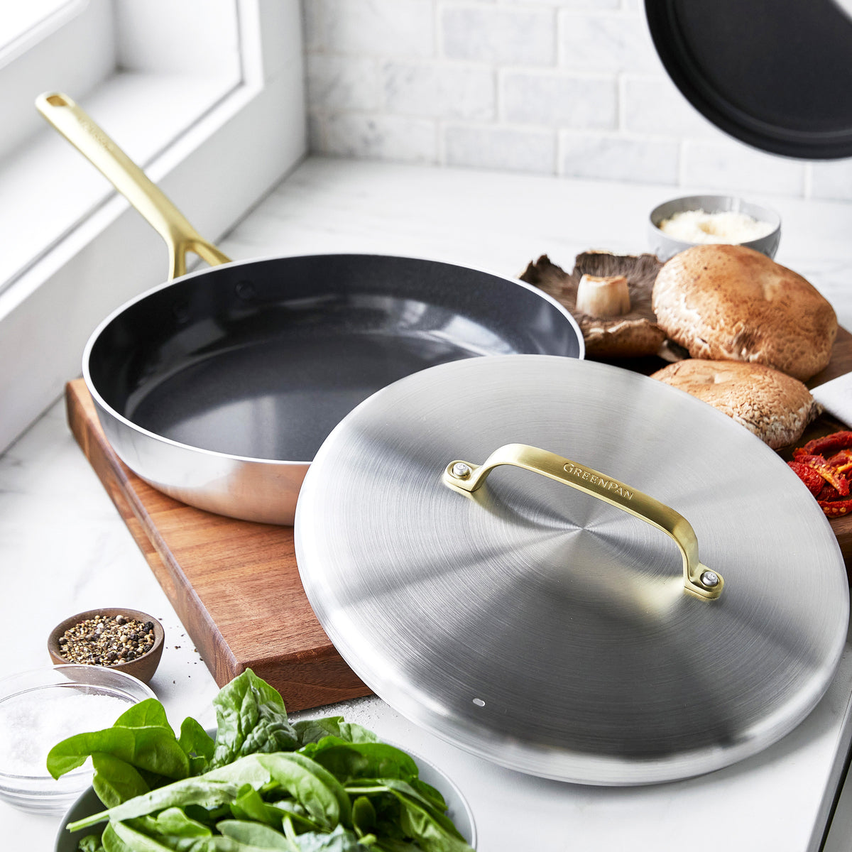 GP5 Stainless Steel 12 Frypan with Lid | Champagne Handles - Image 2