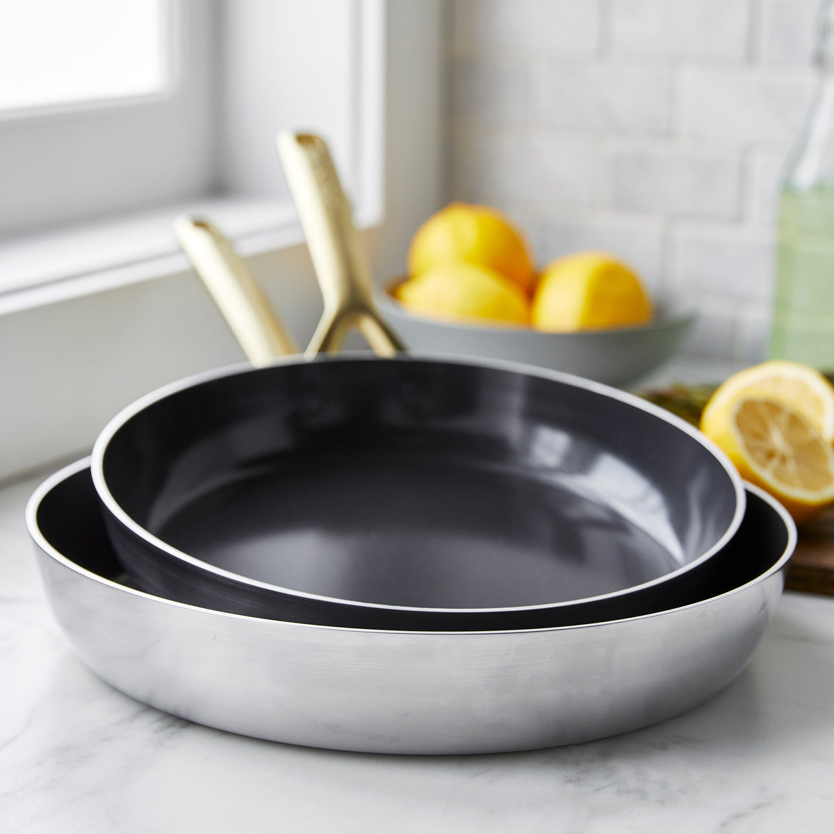 GP5 Stainless Steel 10 and 12 Frypan Set | Champagne Handles - Image 2