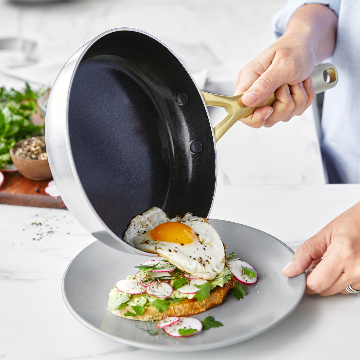 GP5 Stainless Steel 10 and 12 Frypan Set | Champagne Handles - Image 5