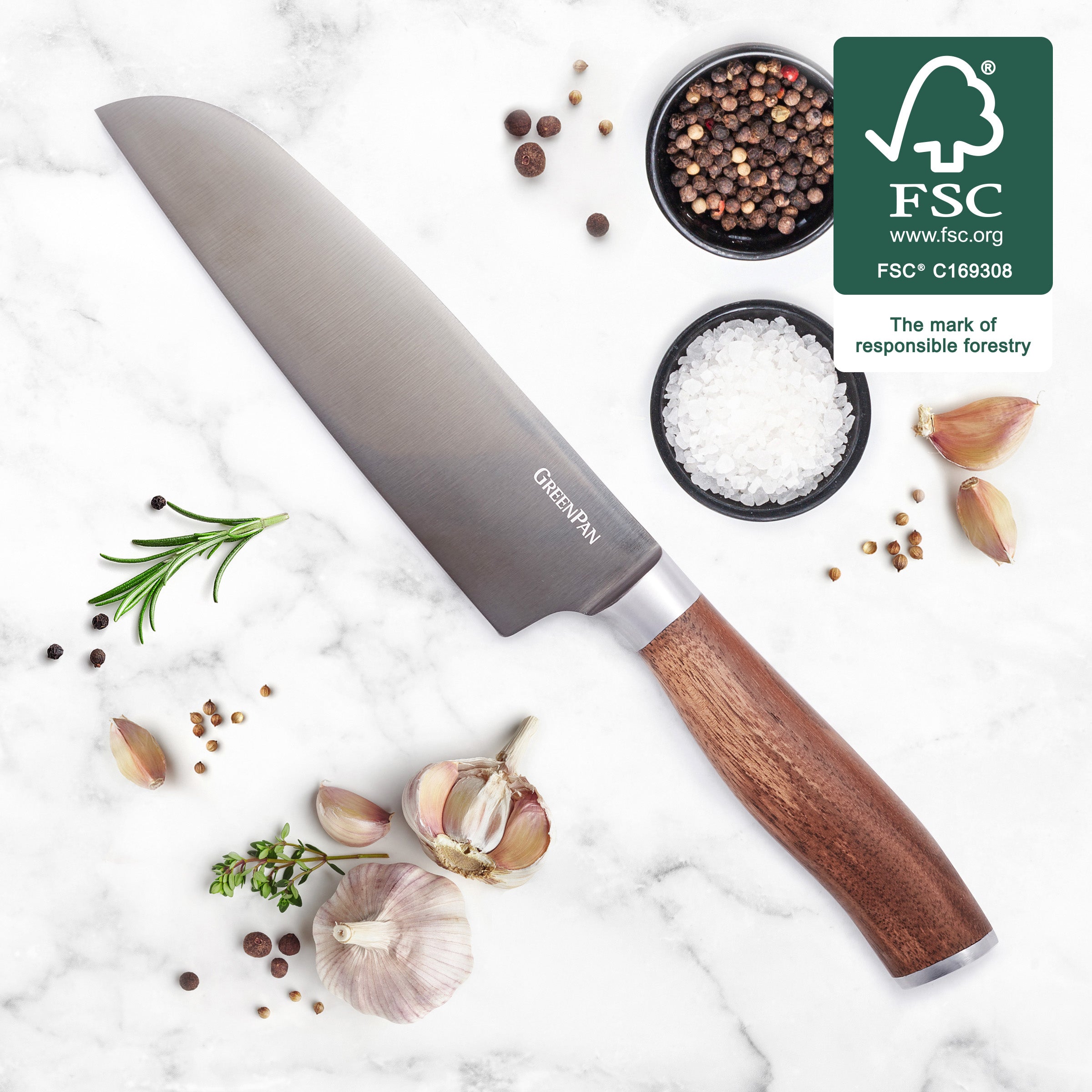 Premiere Titanium Cutlery 7 Santoku Knife with Walnut Handle - Image 2
