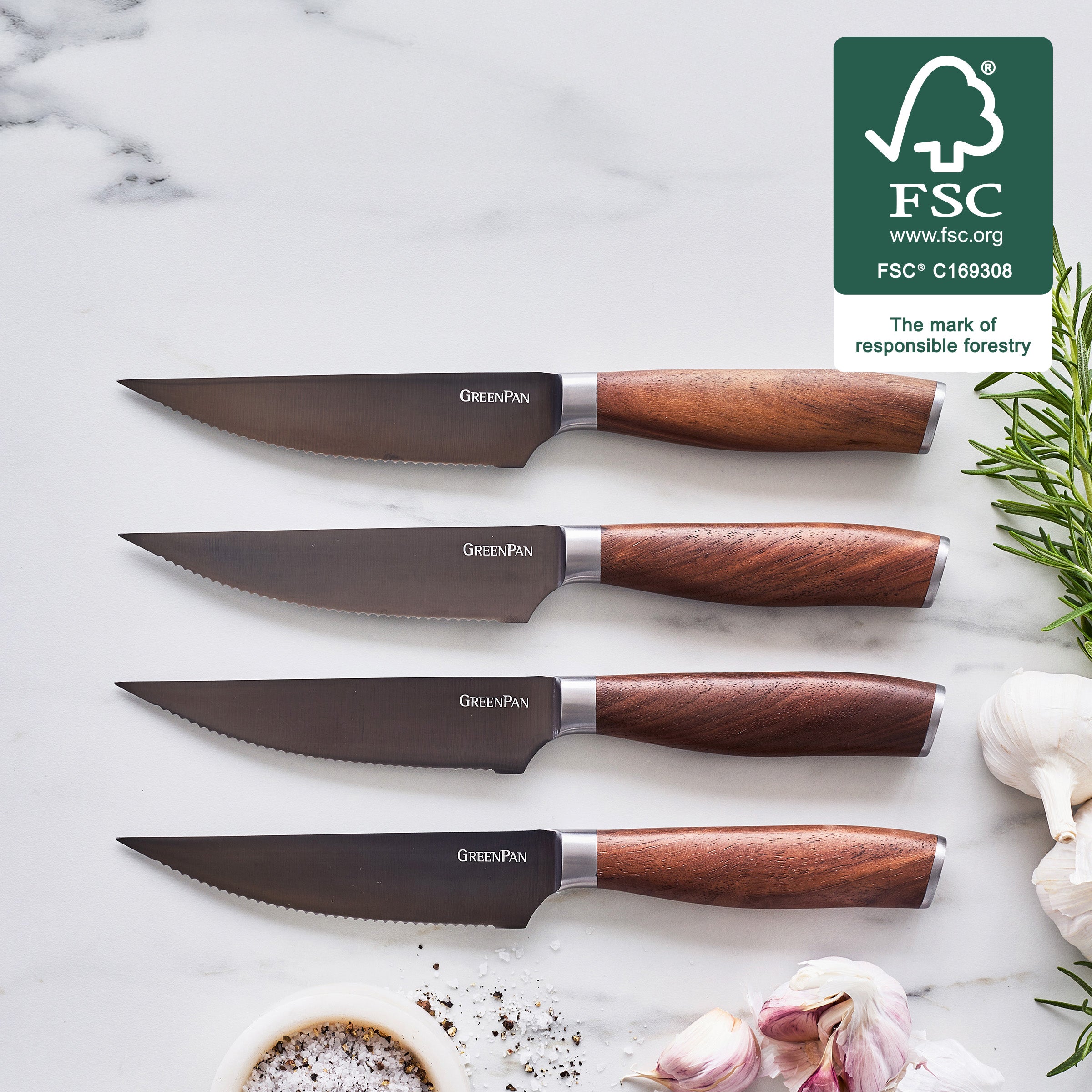 Premiere Titanium Cutlery 4-Piece Steak Knife Set with Walnut Handles - Image 2