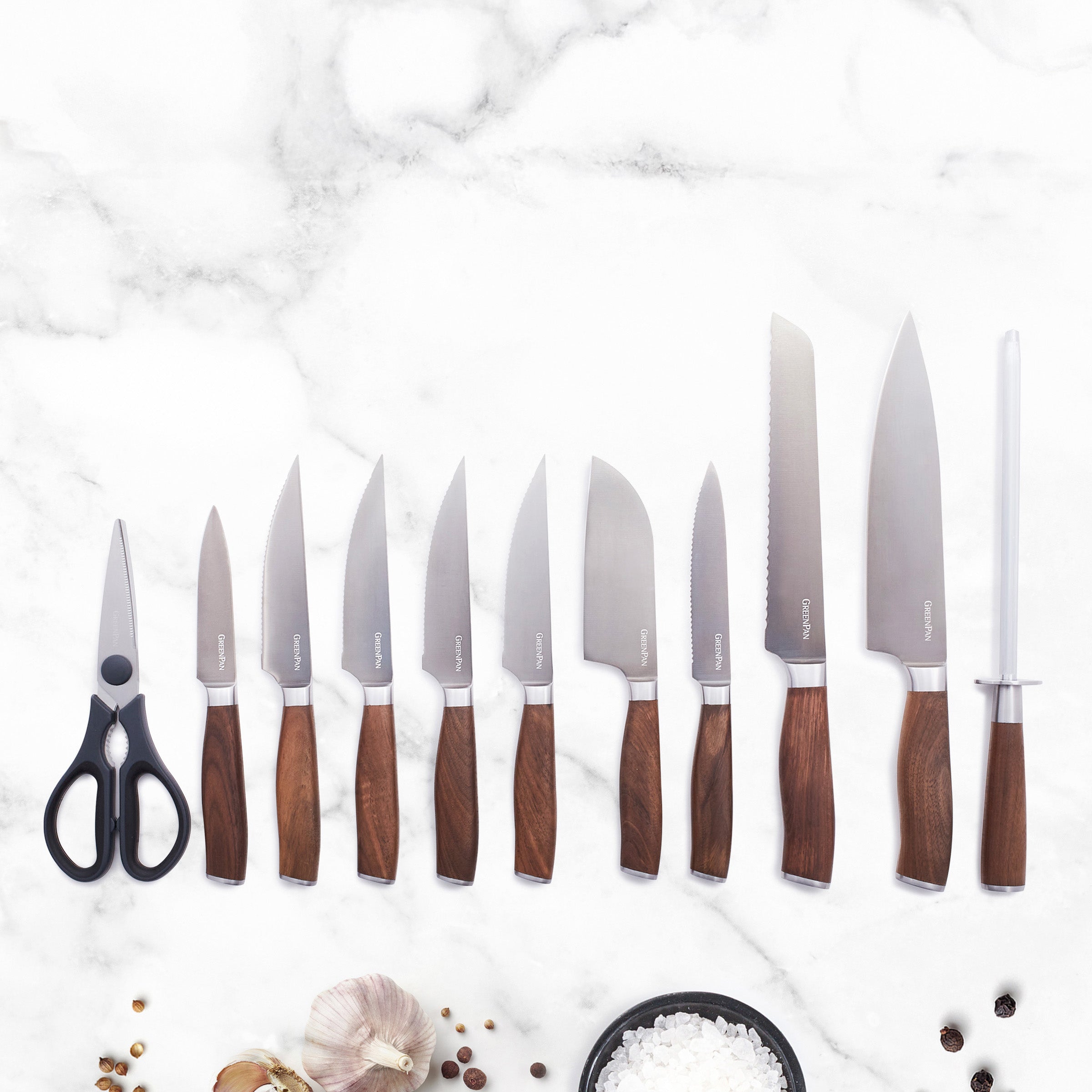 Premiere Titanium Cutlery 12-Piece Knife Block Set with Walnut Handles - Image 3