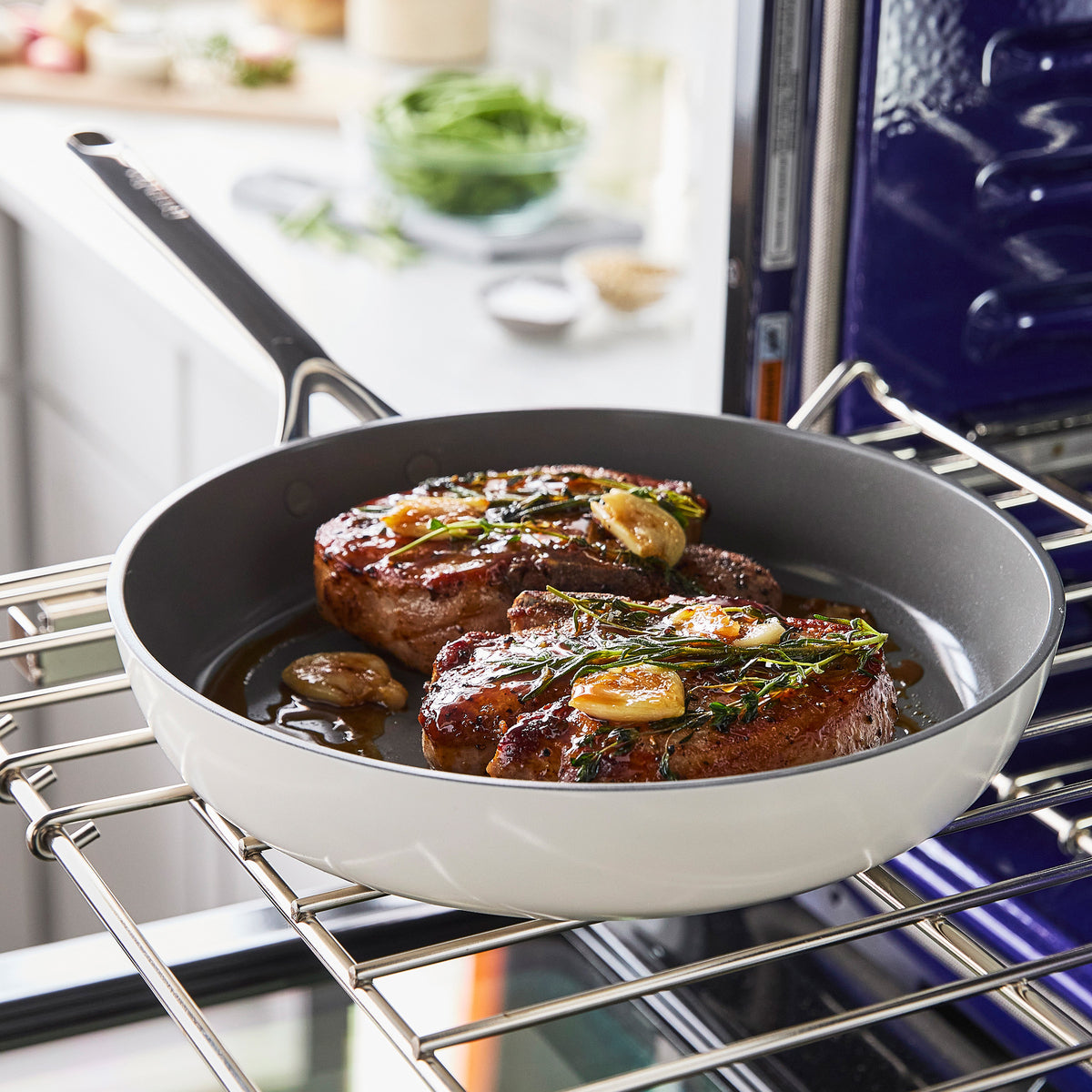 GP5 Colors Ceramic Nonstick 9.5 and 11 Frypan Set with Mirror Handles | Cloud Cream - Image 5