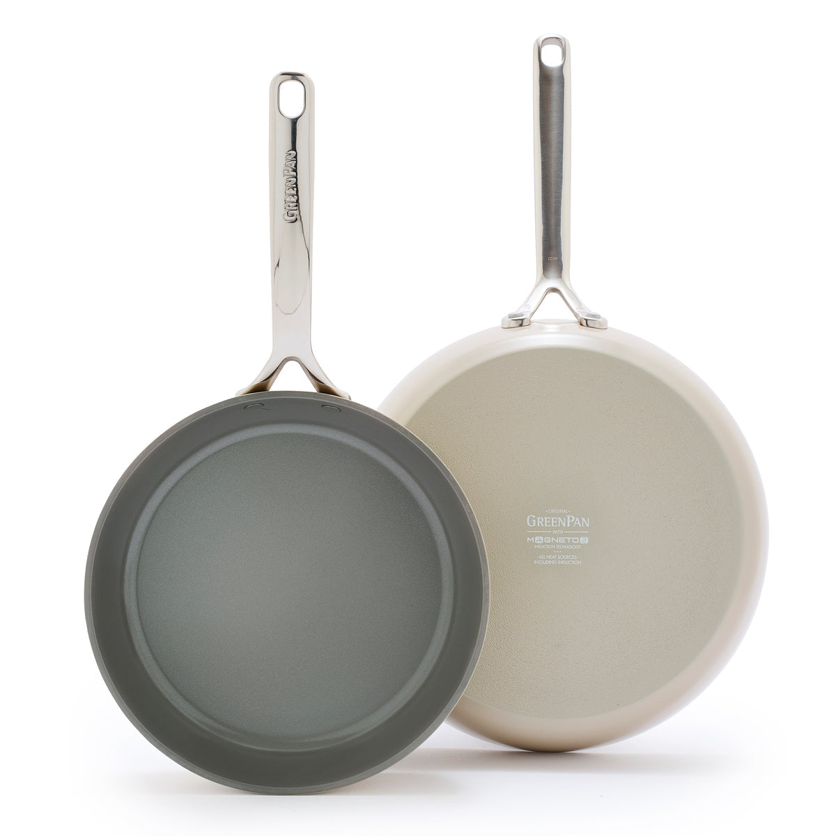 GP5 Colors Ceramic Nonstick 9.5 and 11 Frypan Set with Mirror Handles | Taupe - Image 9