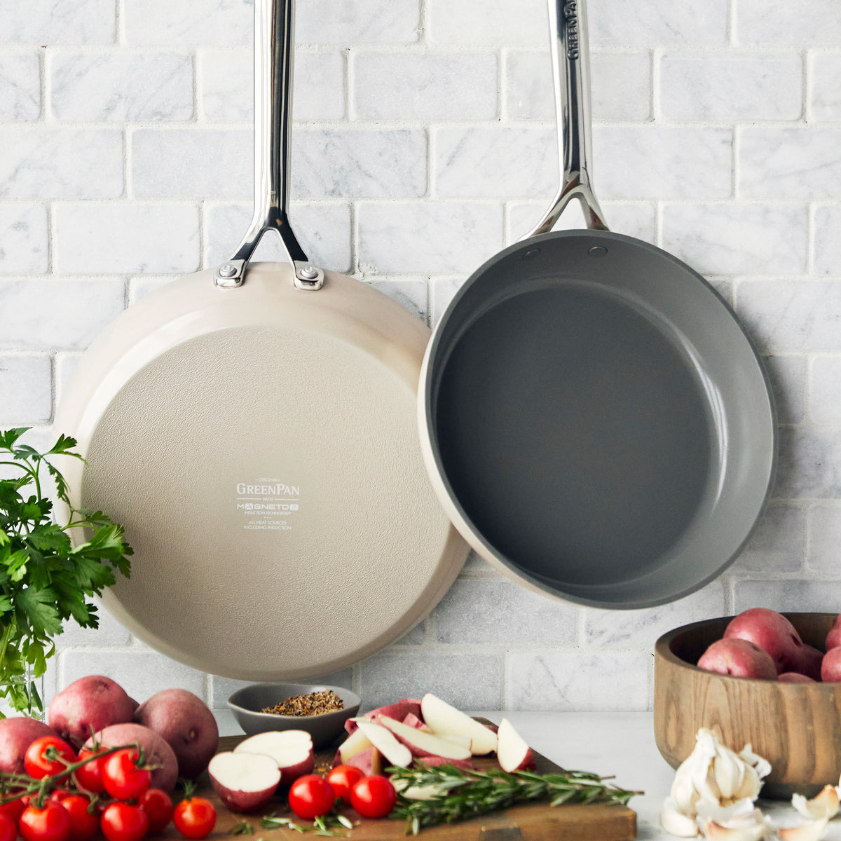 GP5 Colors Ceramic Nonstick 9.5 and 11 Frypan Set with Mirror Handles | Taupe - Image 3