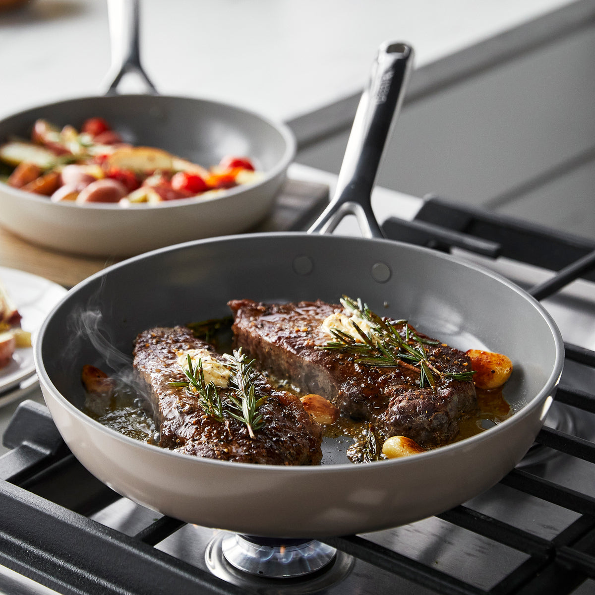 GP5 Colors Ceramic Nonstick 9.5 and 11 Frypan Set with Mirror Handles | Taupe - Image 4