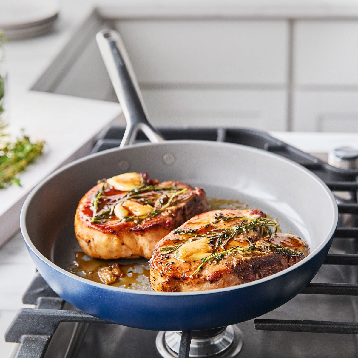 GP5 Colors Ceramic Nonstick 9.5 and 11 Frypan Set with Mirror Handles | Oxford Blue - Image 6