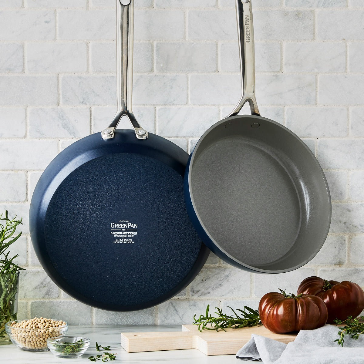 GP5 Colors Ceramic Nonstick 9.5 and 11 Frypan Set with Mirror Handles | Oxford Blue - Image 3