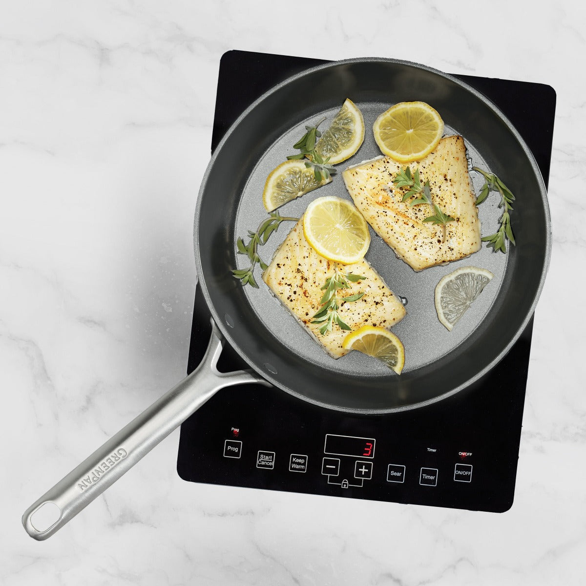 GP5 Colors Ceramic Nonstick 9.5 and 11 Frypan Set with Mirror Handles | Oxford Blue - Image 8