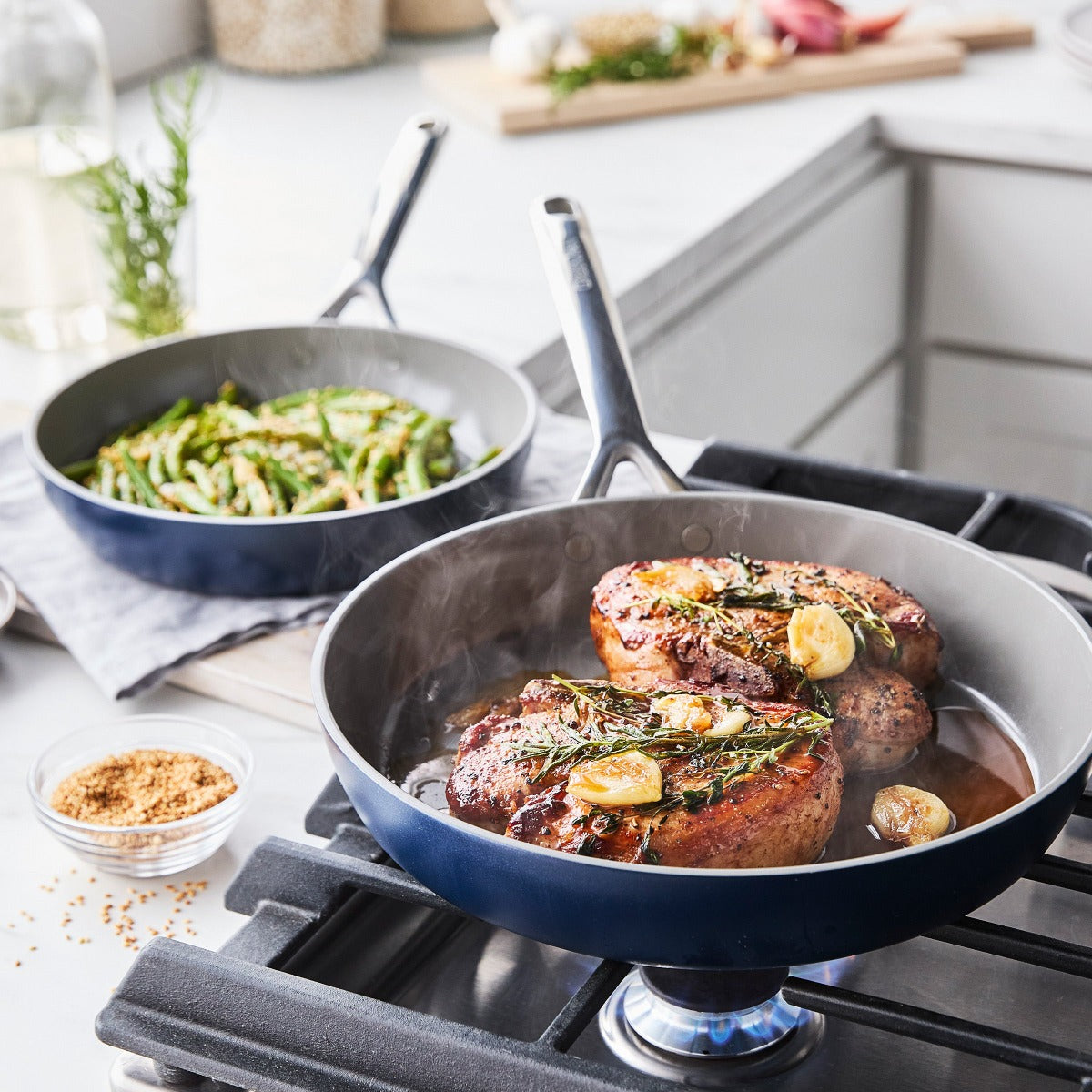 GP5 Colors Ceramic Nonstick 9.5 and 11 Frypan Set with Mirror Handles | Oxford Blue - Image 4