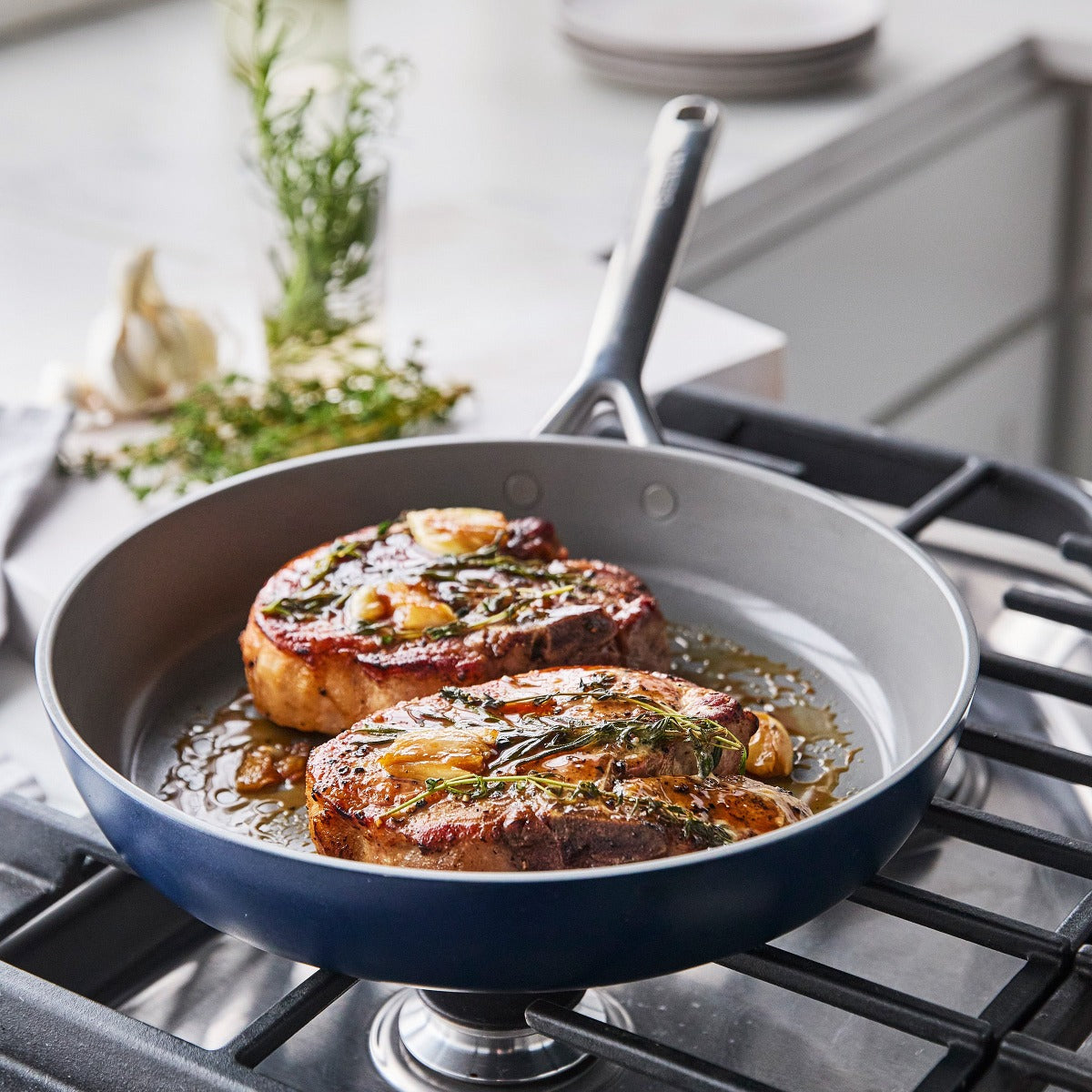 GP5 Colors Ceramic Nonstick 9.5 and 11 Frypan Set with Mirror Handles | Oxford Blue - Image 7