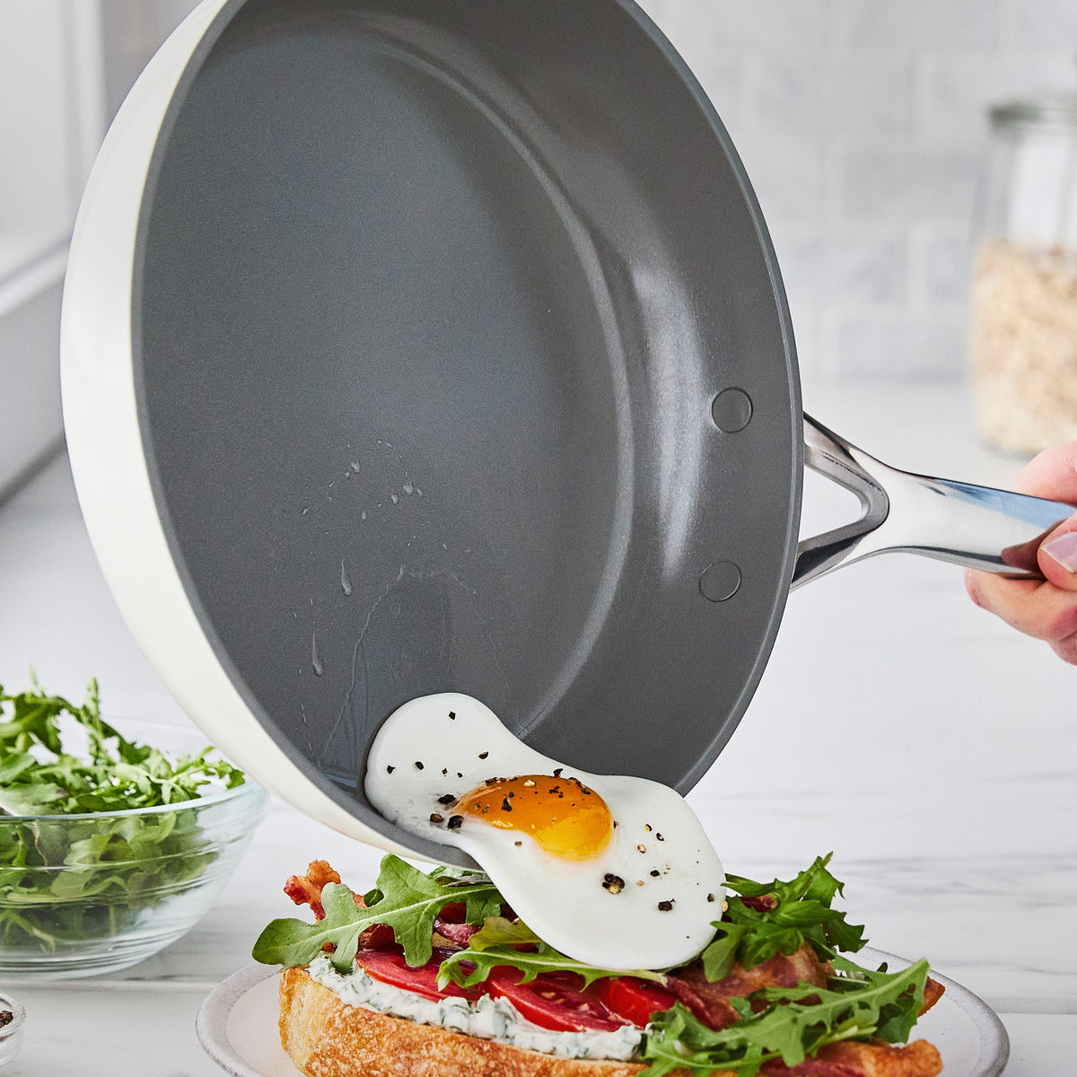 GP5 Colors Ceramic Nonstick 11-Piece Cookware Set with Mirror Handles | Cloud Cream - Image 7