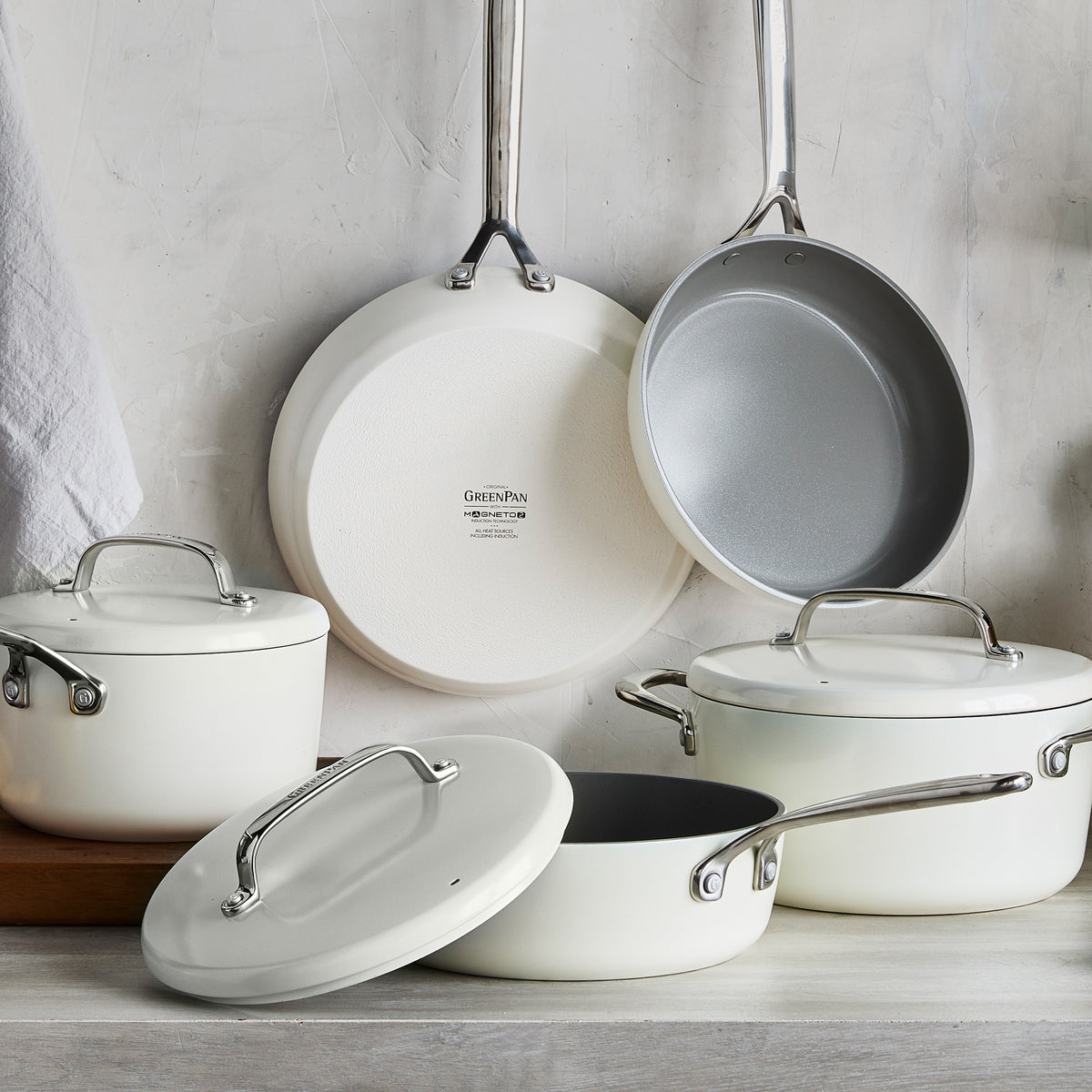 GP5 Colors Ceramic Nonstick 11-Piece Cookware Set with Mirror Handles | Cloud Cream - Image 2