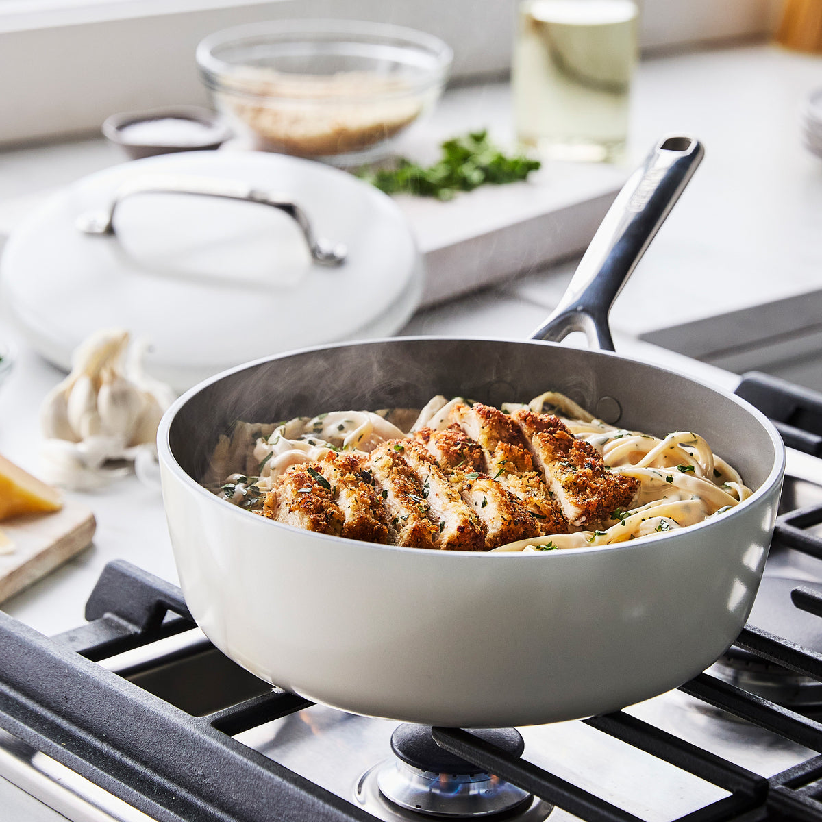 GP5 Colors Ceramic Nonstick 11-Piece Cookware Set with Mirror Handles | Cloud Cream - Image 6