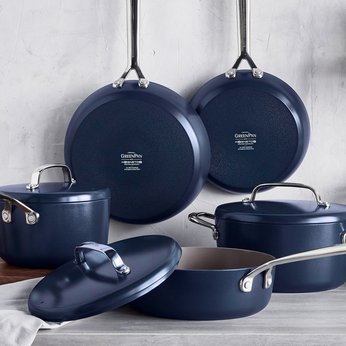 GP5 Colors Ceramic Nonstick 11-Piece Cookware Set with Mirror Handles | Oxford Blue - Image 2