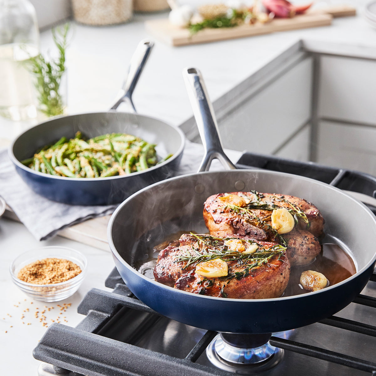 GP5 Colors Ceramic Nonstick 11-Piece Cookware Set with Mirror Handles | Oxford Blue - Image 3