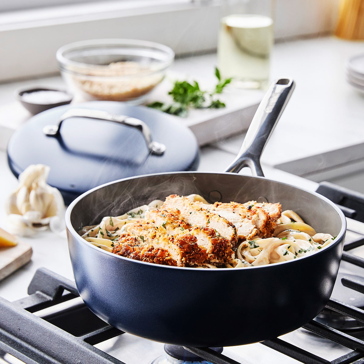 GP5 Colors Ceramic Nonstick 11-Piece Cookware Set with Mirror Handles | Oxford Blue - Image 6
