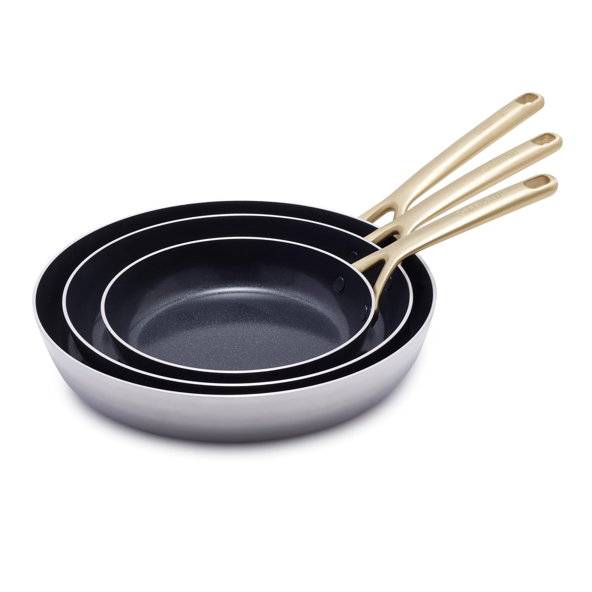 GP5 Stainless Steel 8. 10 and 12 Frypan Set | Champagne Handles