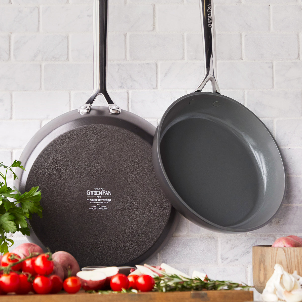 GP5 Colors Ceramic Nonstick 9.5 and 11 Frypan Set with Mirror Handles | Cocoa - Image 3