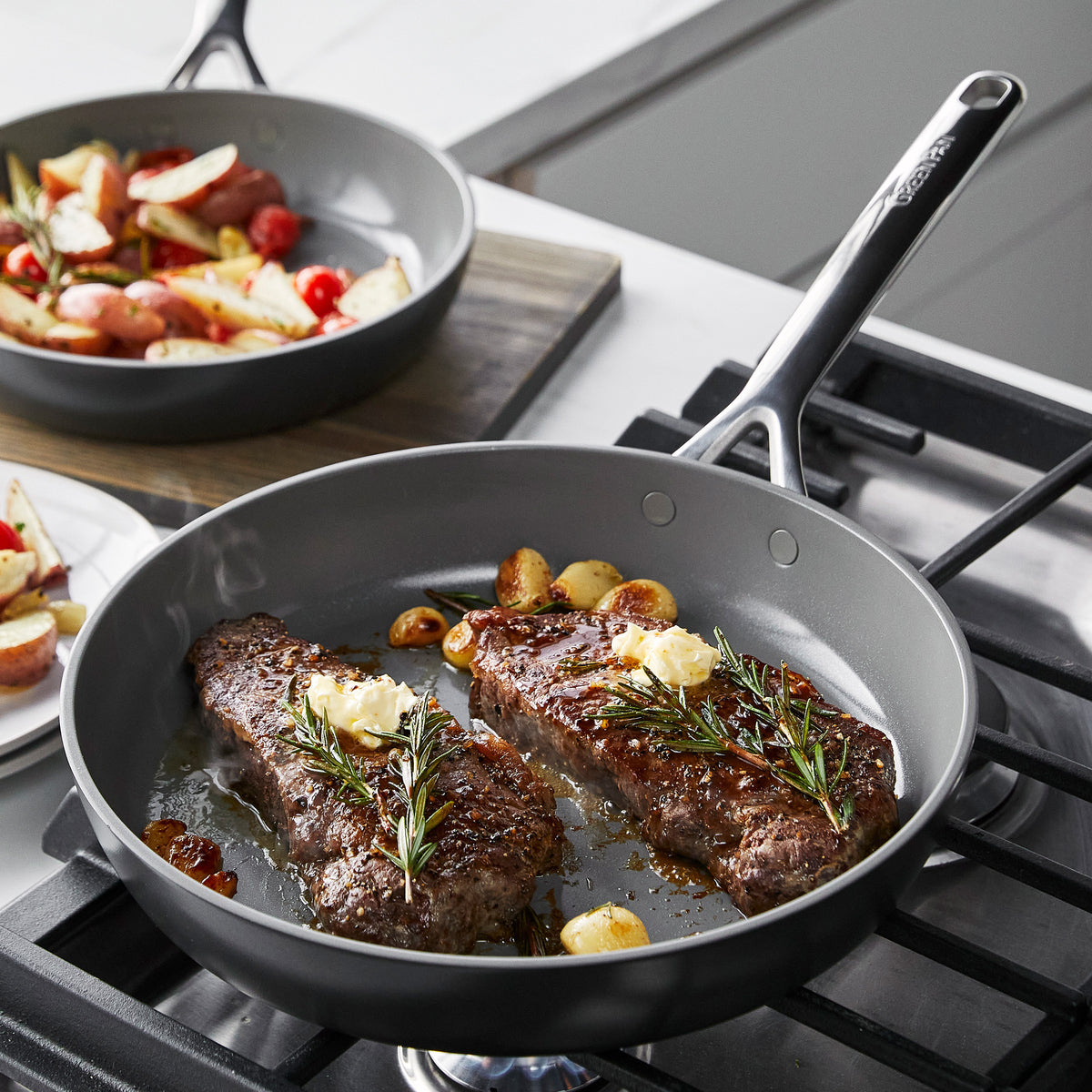 GP5 Colors Ceramic Nonstick 9.5 and 11 Frypan Set with Mirror Handles | Cocoa - Image 8